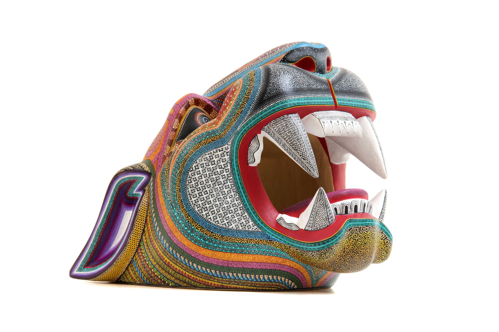 Oaxaca Alebrije Jaguar Head 14.7 in. | Hand painted carving mexican folk art