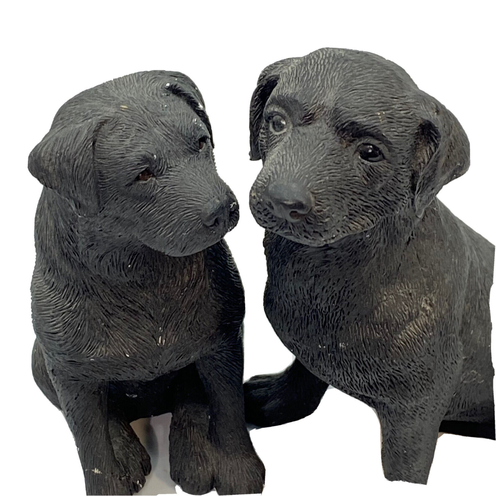 2 Black Labrador Lab Figurines Hand Painted Sandicast Dogs