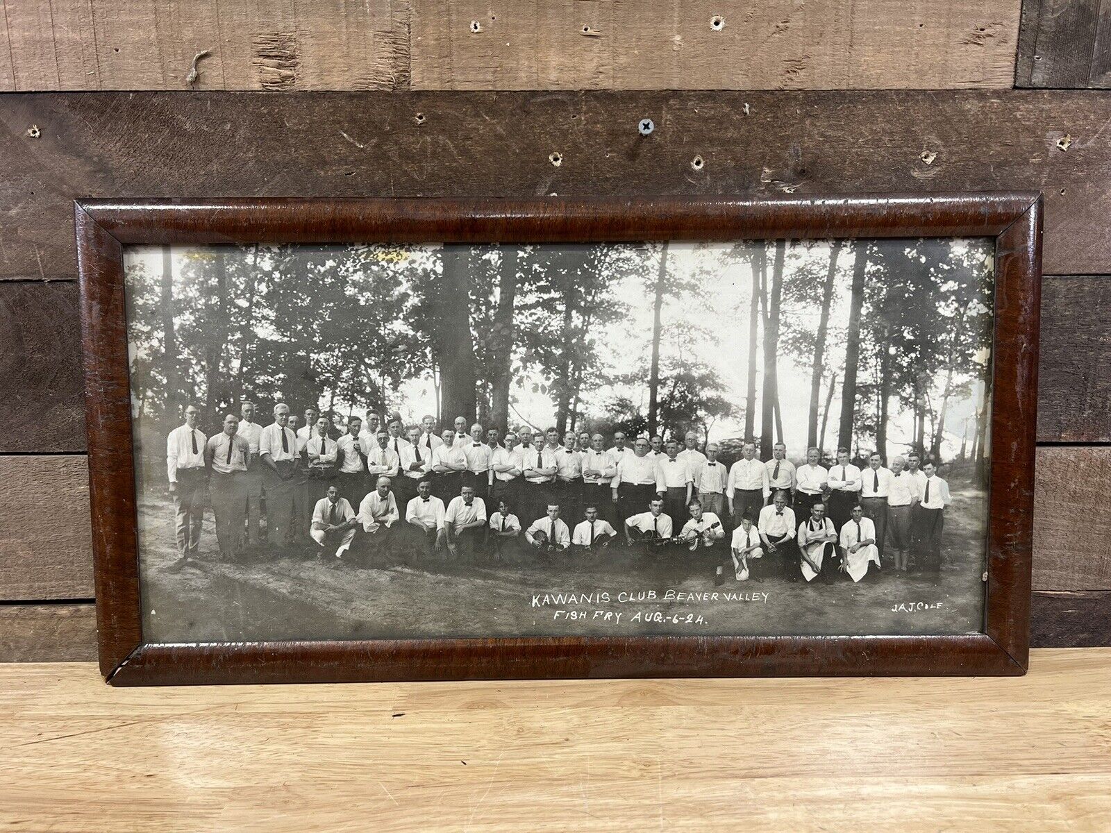 Antique 1924 Wood Framed Kawanis Club Beaver Valley Fish Fry Photo