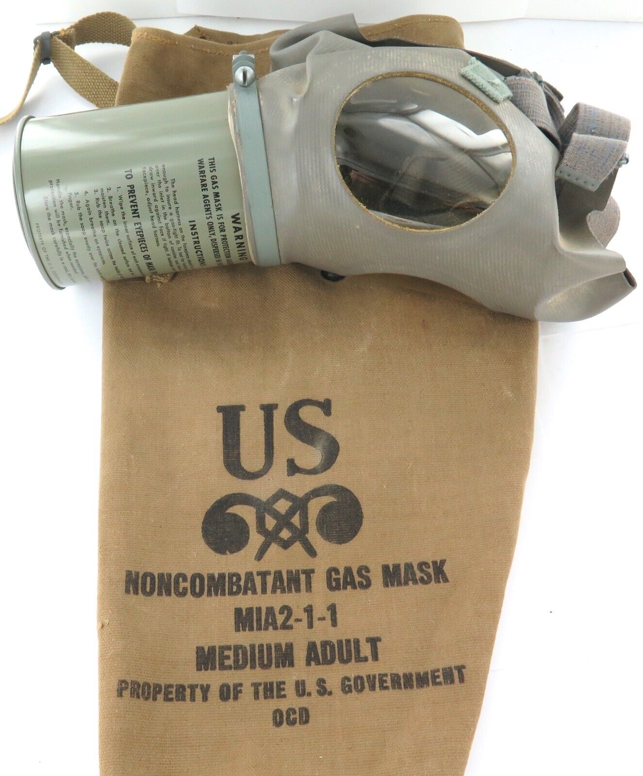 Vintage Cold War Noncombatant Gas Mask & Storage Bag.