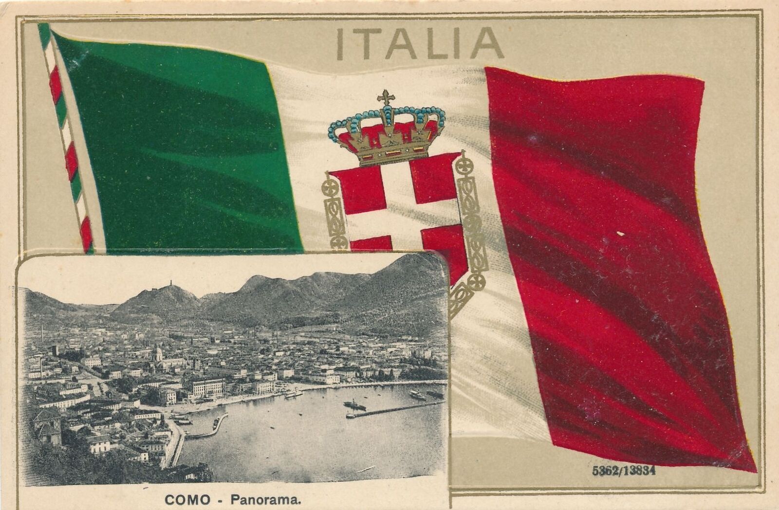 COMO - Panorama and Flag Italia Postcard - Italy