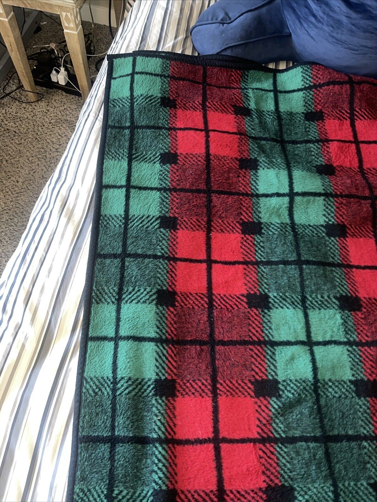 Vintage San Marcos Throw Frazada Hi Pile Plaid Blanket Great Condition 60X80