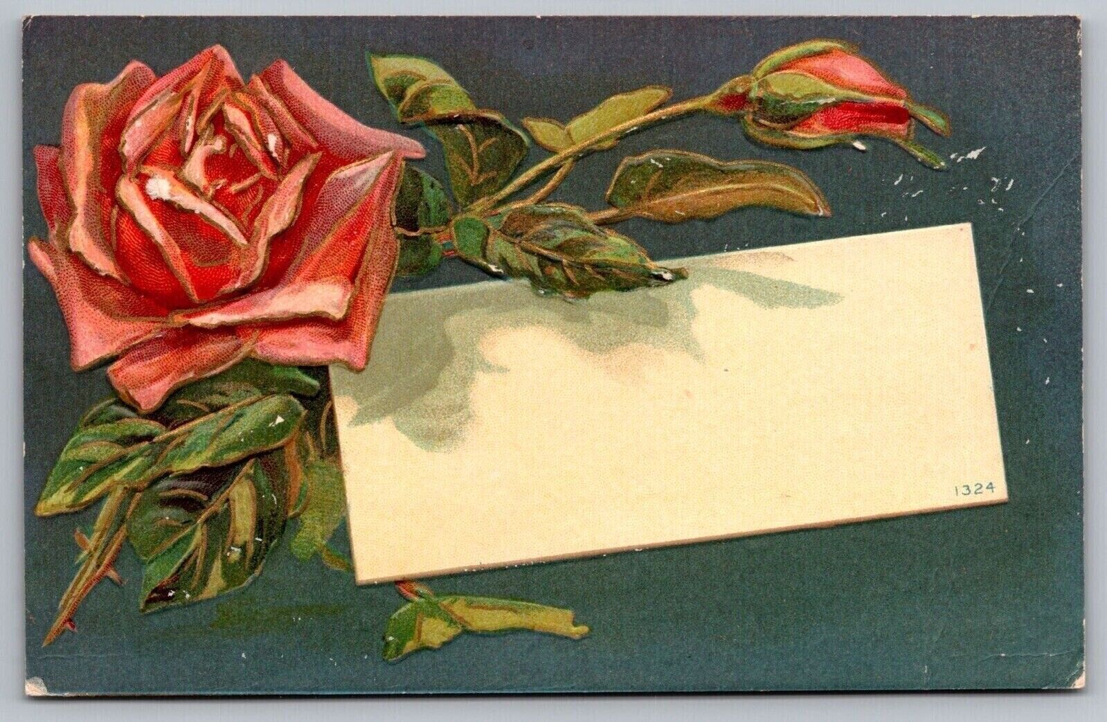 Rose Greeting Antique Embellished Postcard UNP WOB Note DB
