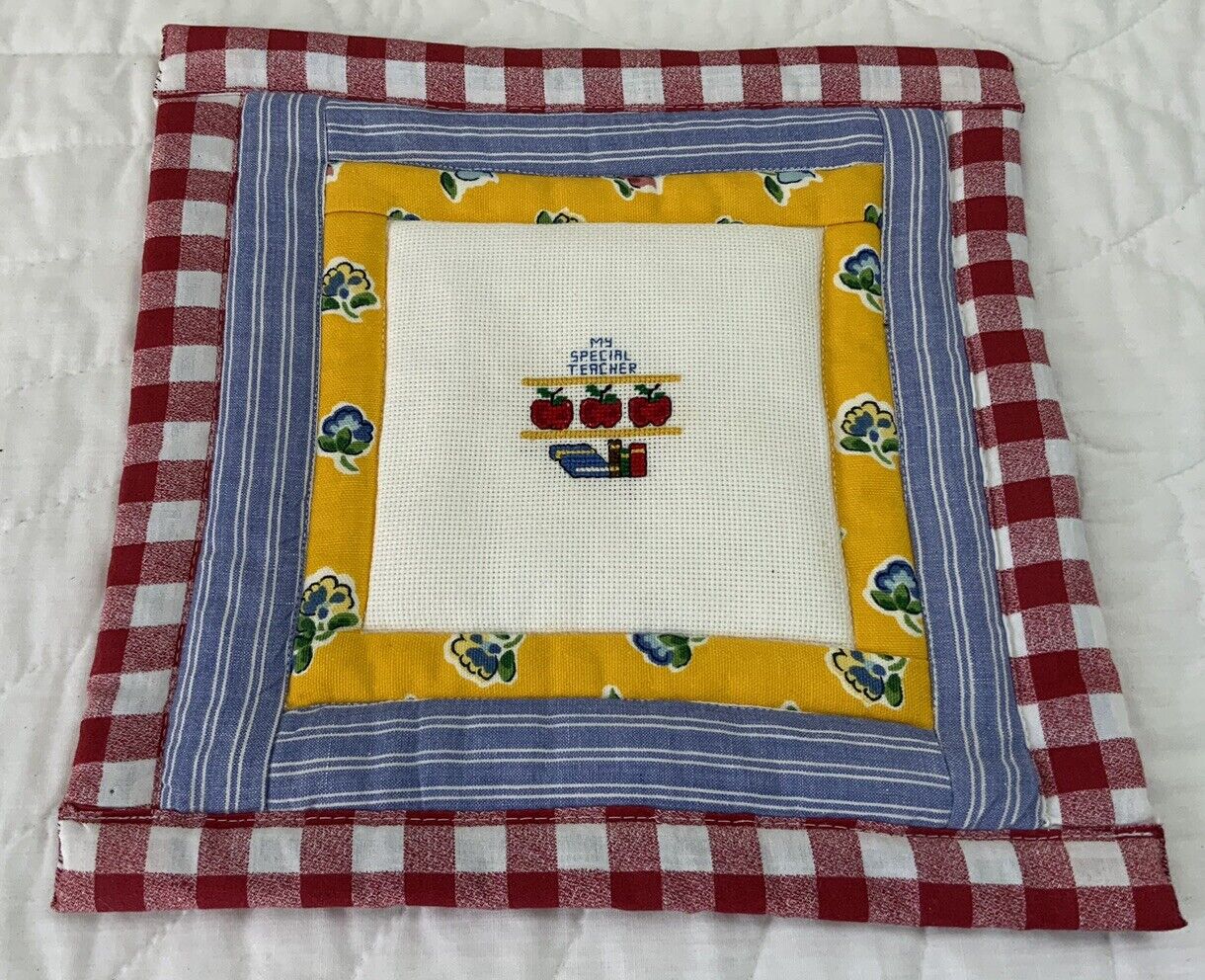 Hand Made Patchwork Quilt Table Topper Or Wall Hanging, Needlepoint, My Teacher