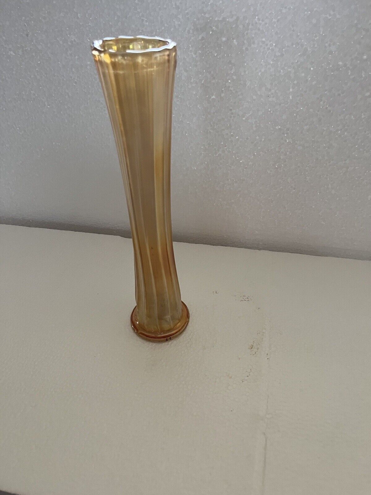 Vintage Marigold Ribbed Carnival Glass Trumpet Vase