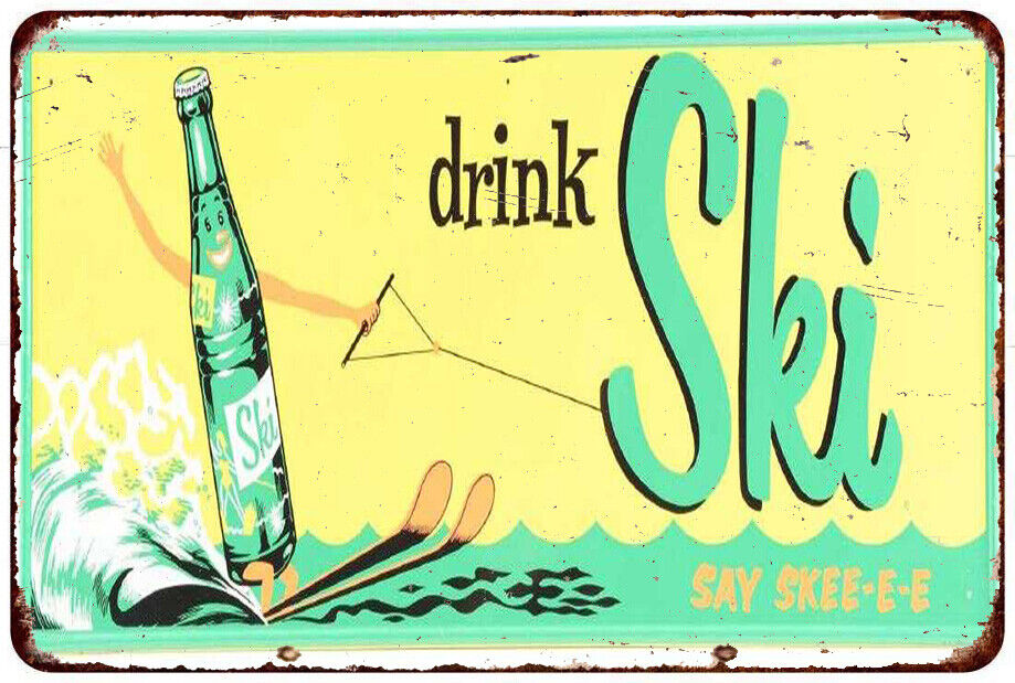 SKI SOFT DRINK vintage LOOK reproduction metal sign