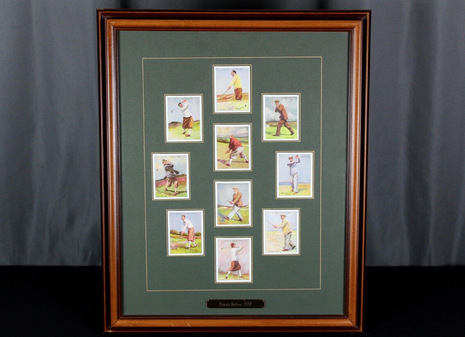 Wills Cigarette repro tobacco cards 10X framed & matted 1930 Famous Golfers