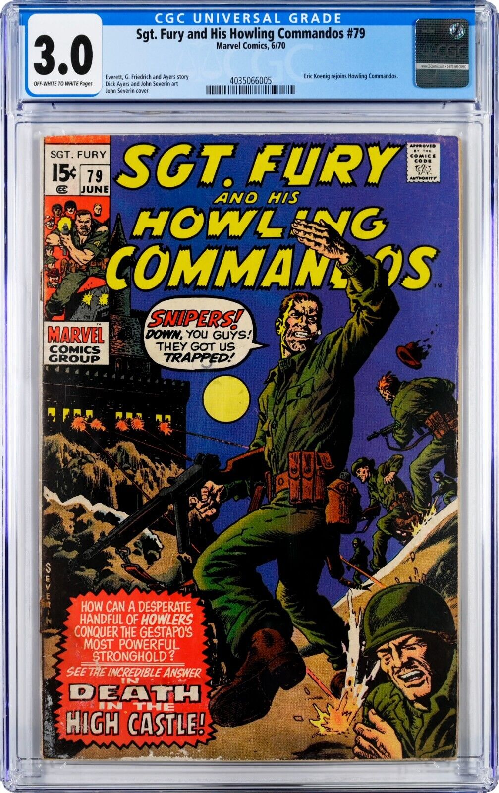 Sgt. Fury and His Howling Commandos #79 CGC 3.0 (Jun 1970, Marvel) Dick Ayers