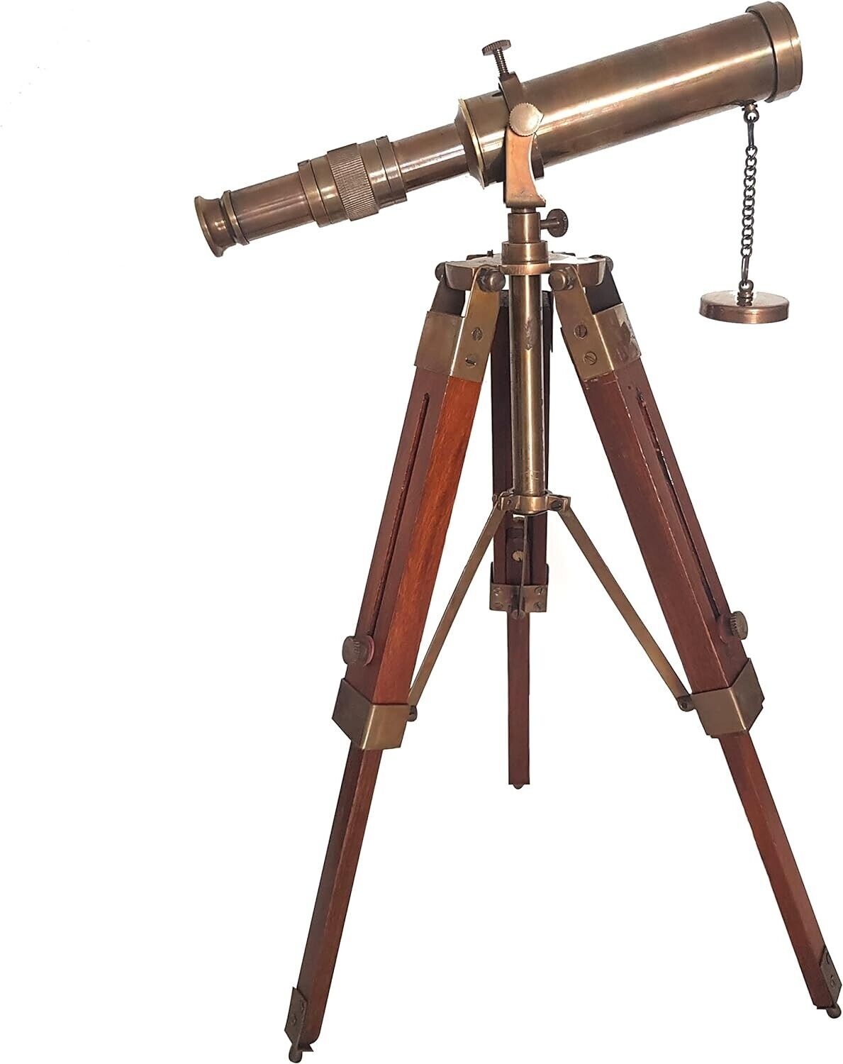 Brass Telescope with Adjustable Wooden Tripod Stand Antique Vintage Nautical