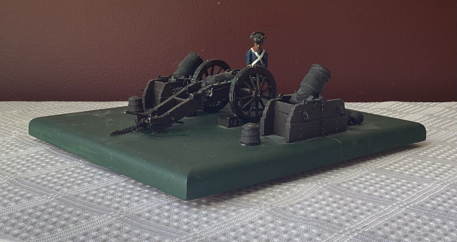 VTG 18th Century Soldier and Cannons Military Model (Metal on Wooden Base)