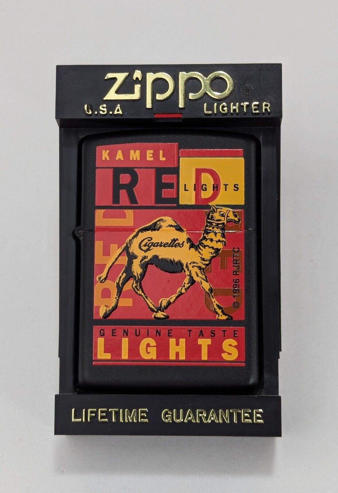 Rare Zippo 1996 Vintage Matte Black Kamel Red Lights Camel Cigarettes Unfired 🔥