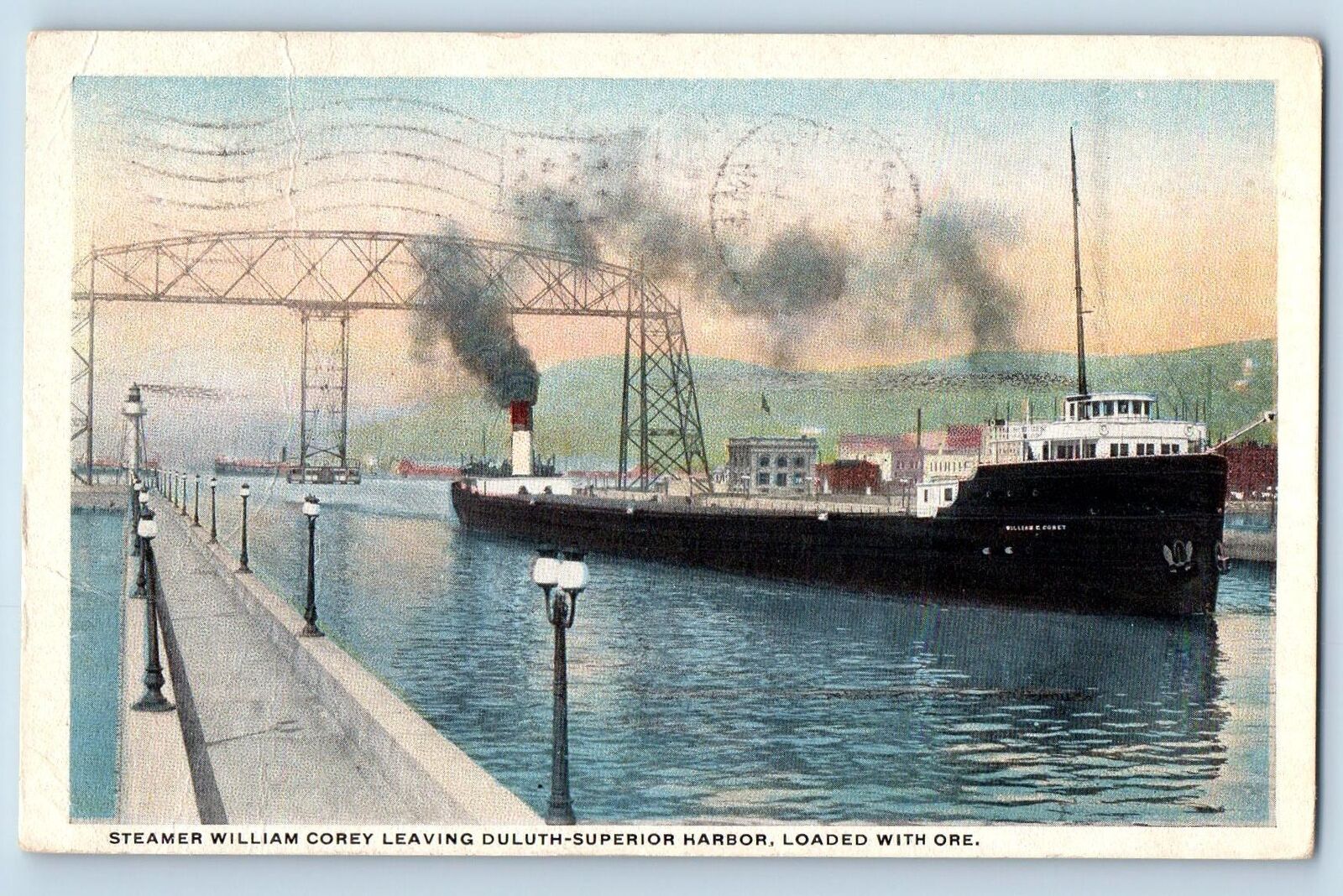 1917 Steamer William Coney Leaving Duluth Superior Harbor Wisconsin WI Postcard