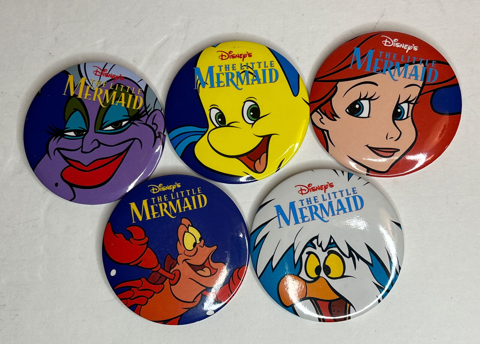 Vintage 1989 Disney Little Mermaid Movie Button/Pin (Theater Promo) - Set of 5