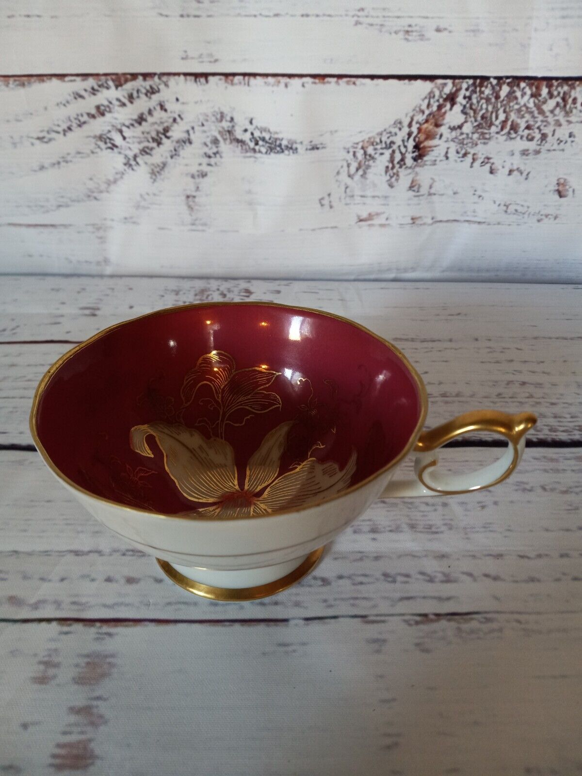 Vintage CDGC Hand Painted Tea Cup  Japan  Floral Design Pink Lotus