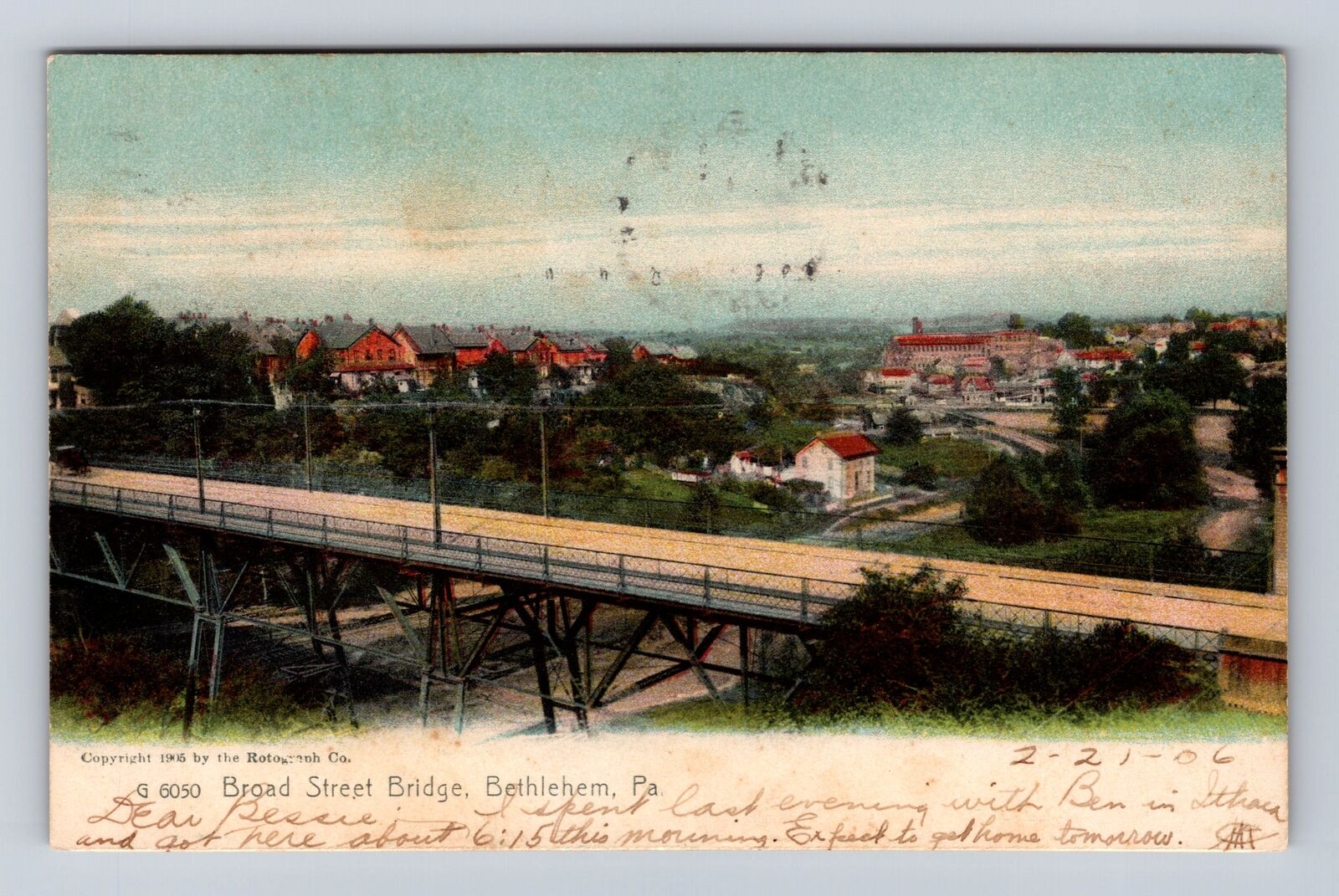 Bethlehem PA-Pennsylvania, Broad Street Bridge, Antique Vintage Postcard