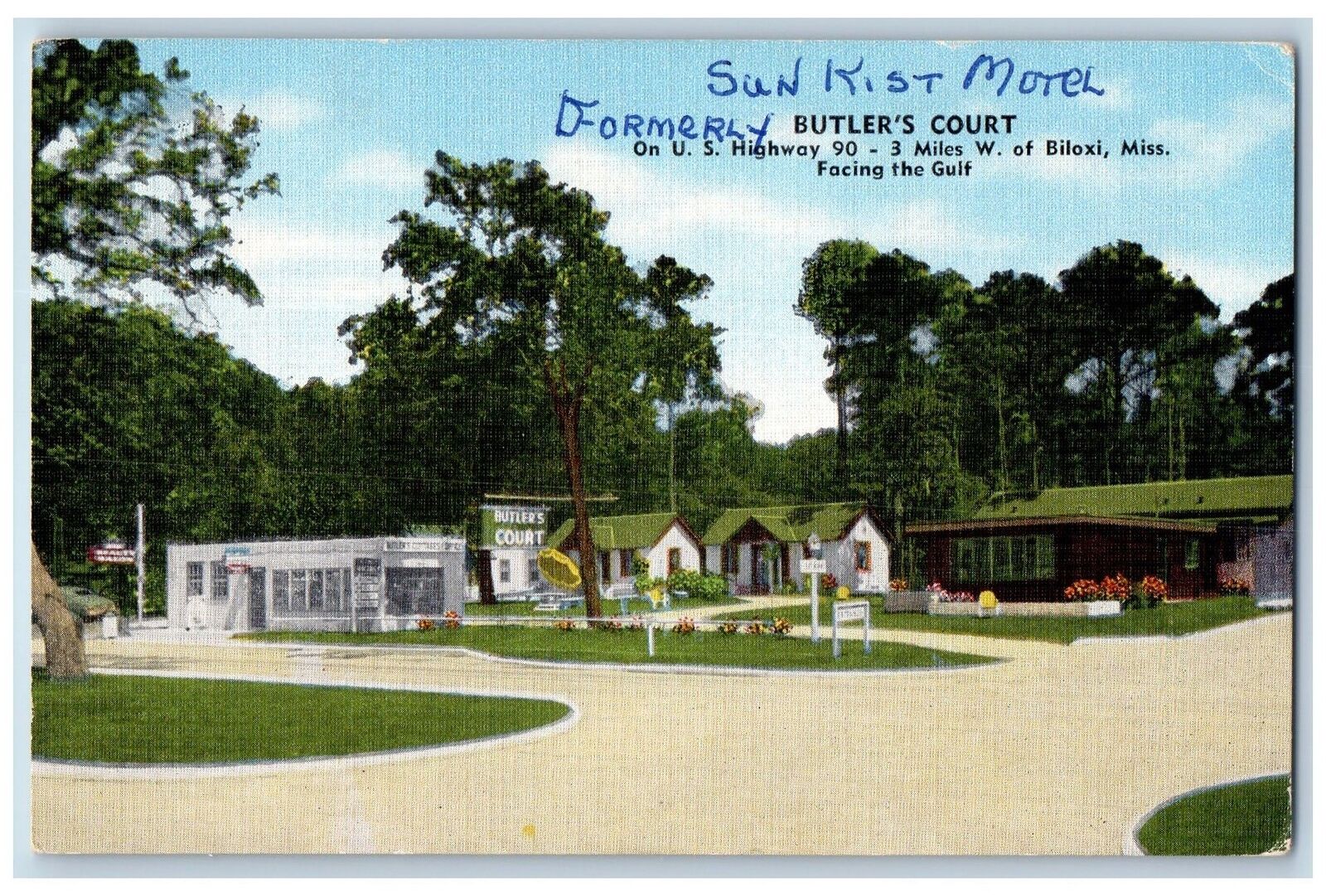 c1940\'s Sun Kist Motel Butlers Court Restaurant View Biloxi Mississippi Postcard