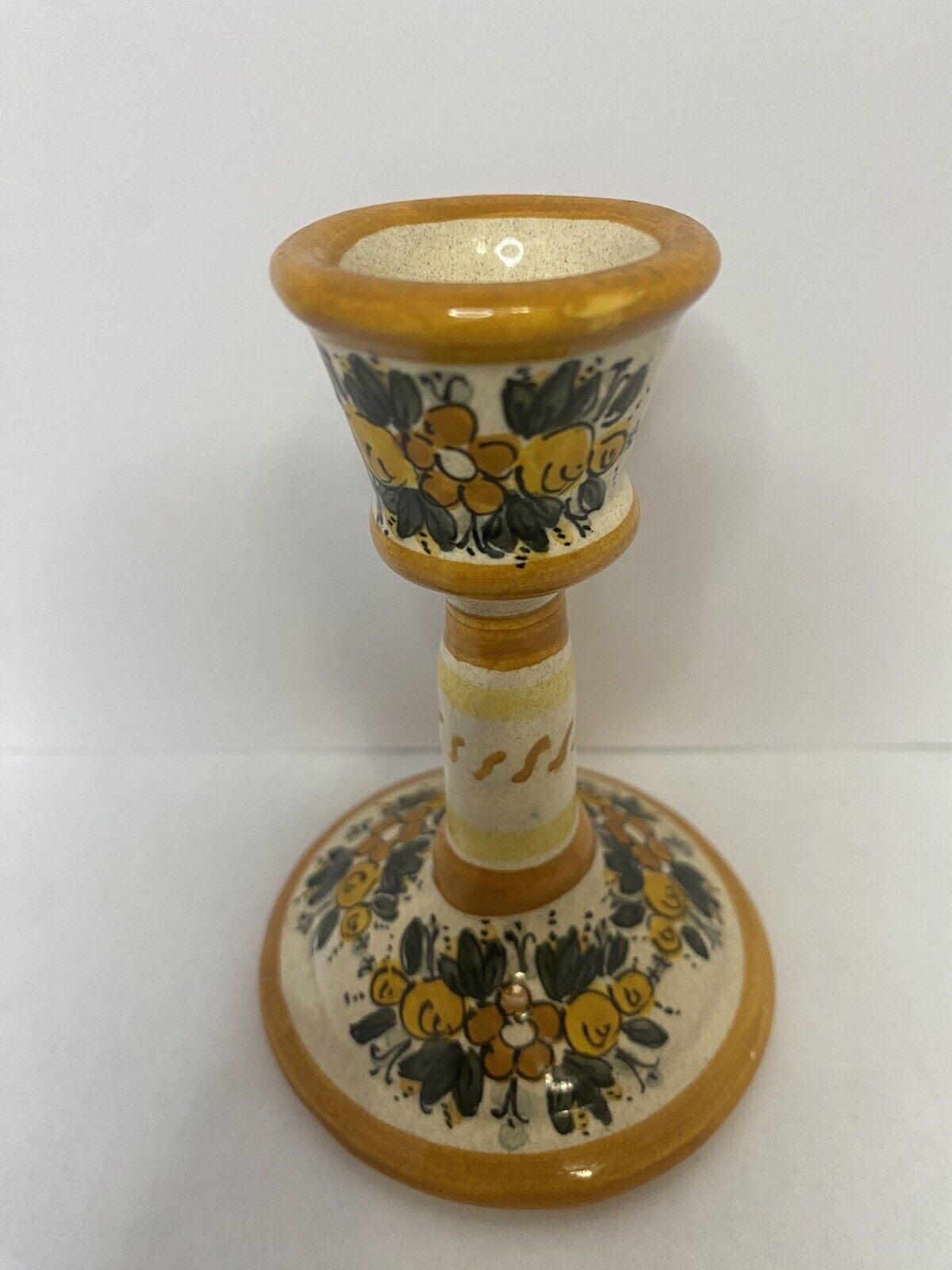 Candle Stick Deruta Hand Painted Ceramic Made In Italy Signed