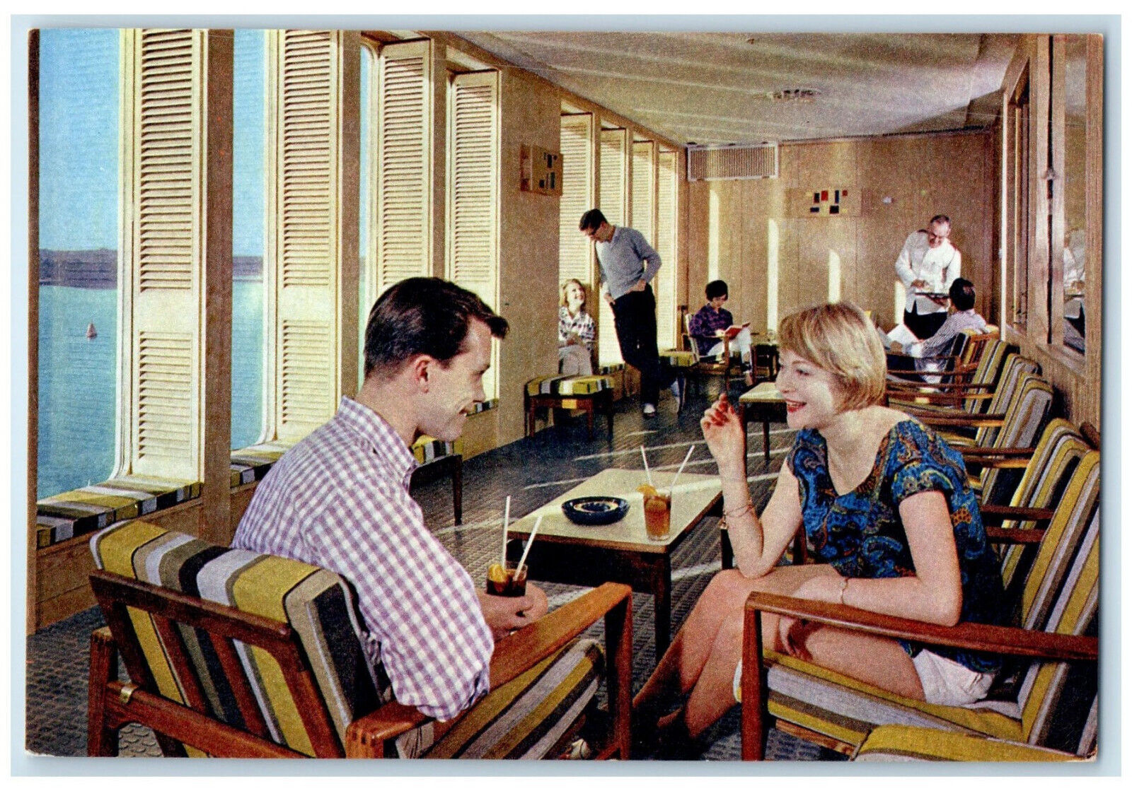 c1960s P & O Orient Lines Oriana Monkey Bar (First Class) Gallery Seats Postcard