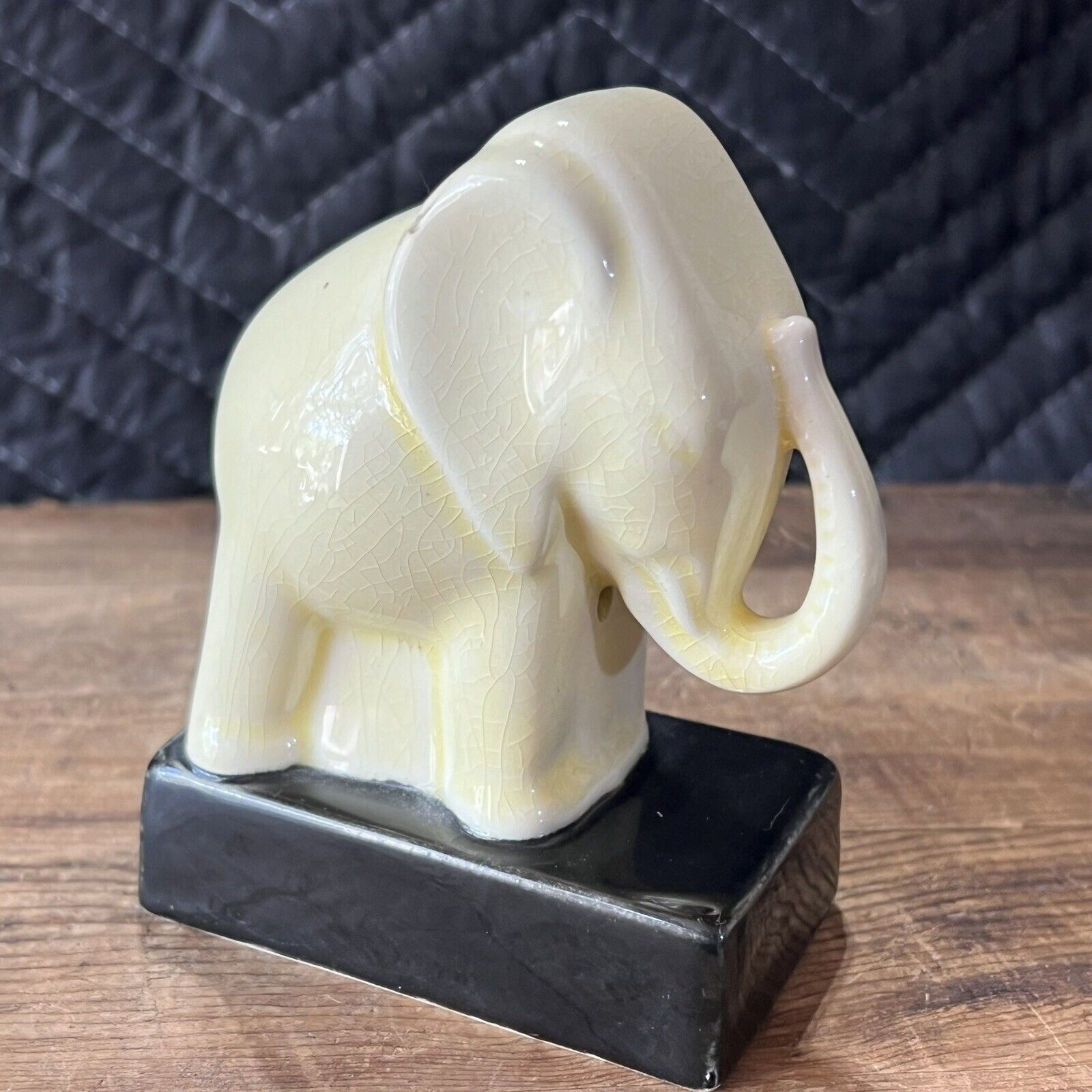 Beautiful Vintage Black And White Ceramic Modern Art  Elephant Figurine 