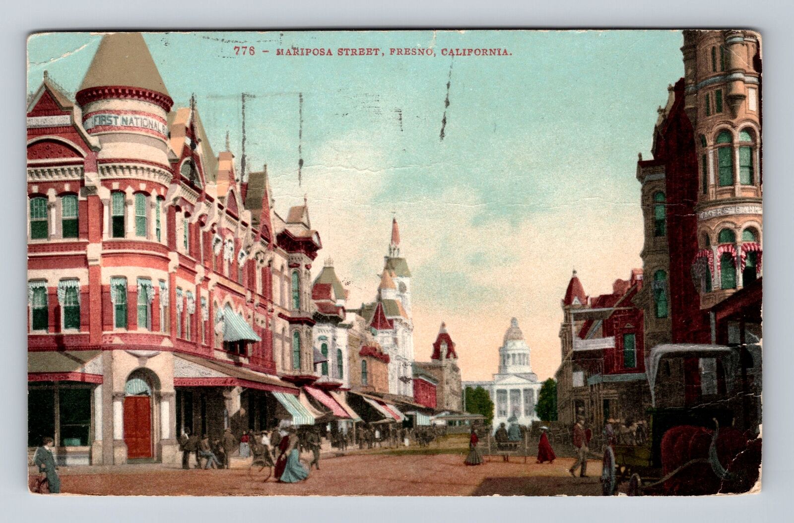 Fresno CA-California, Mariposa Street, Advertisement, Vintage c1908 Postcard