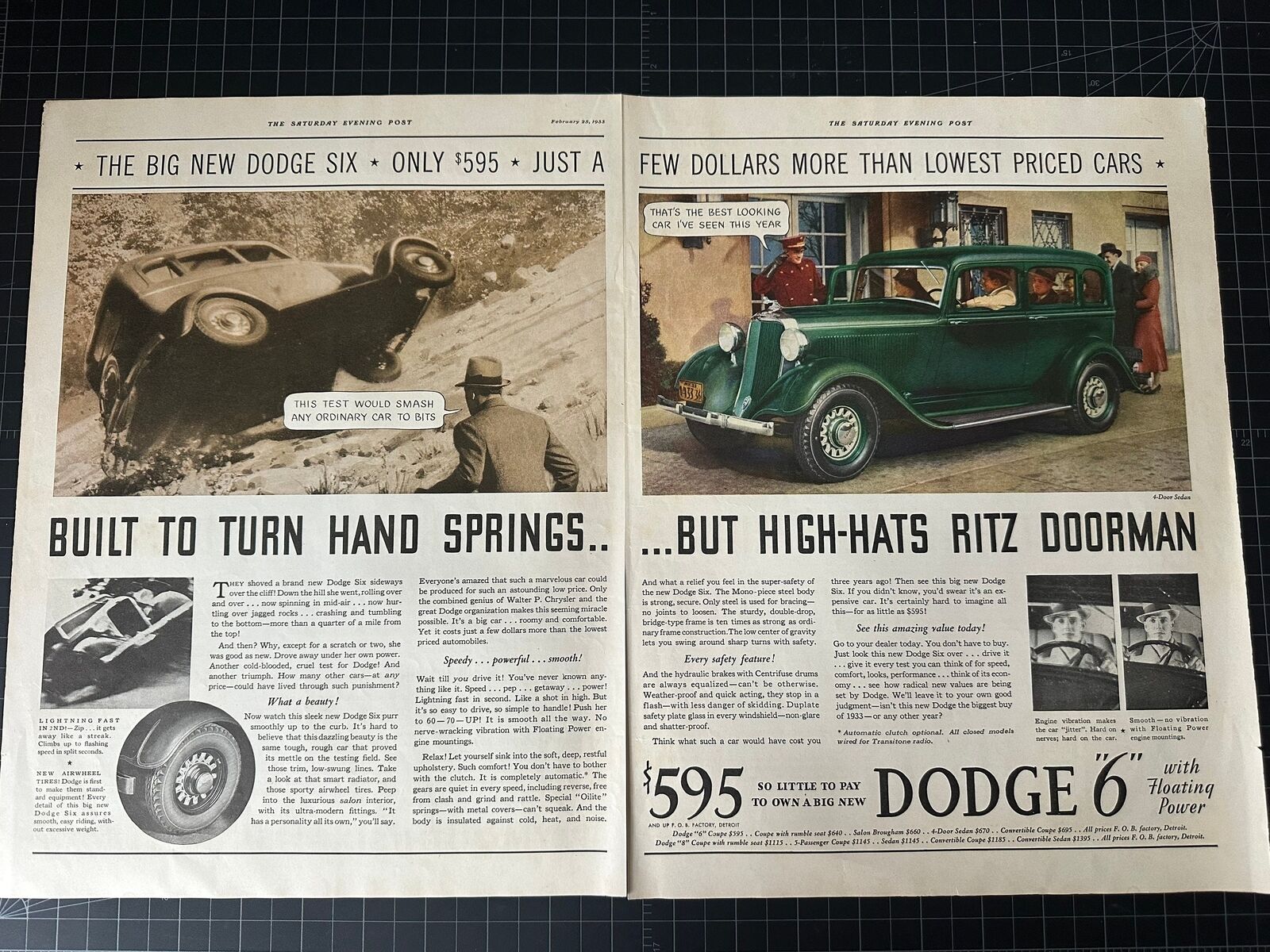 Vintage 1933 Dodge Six 2-Page Print Ad