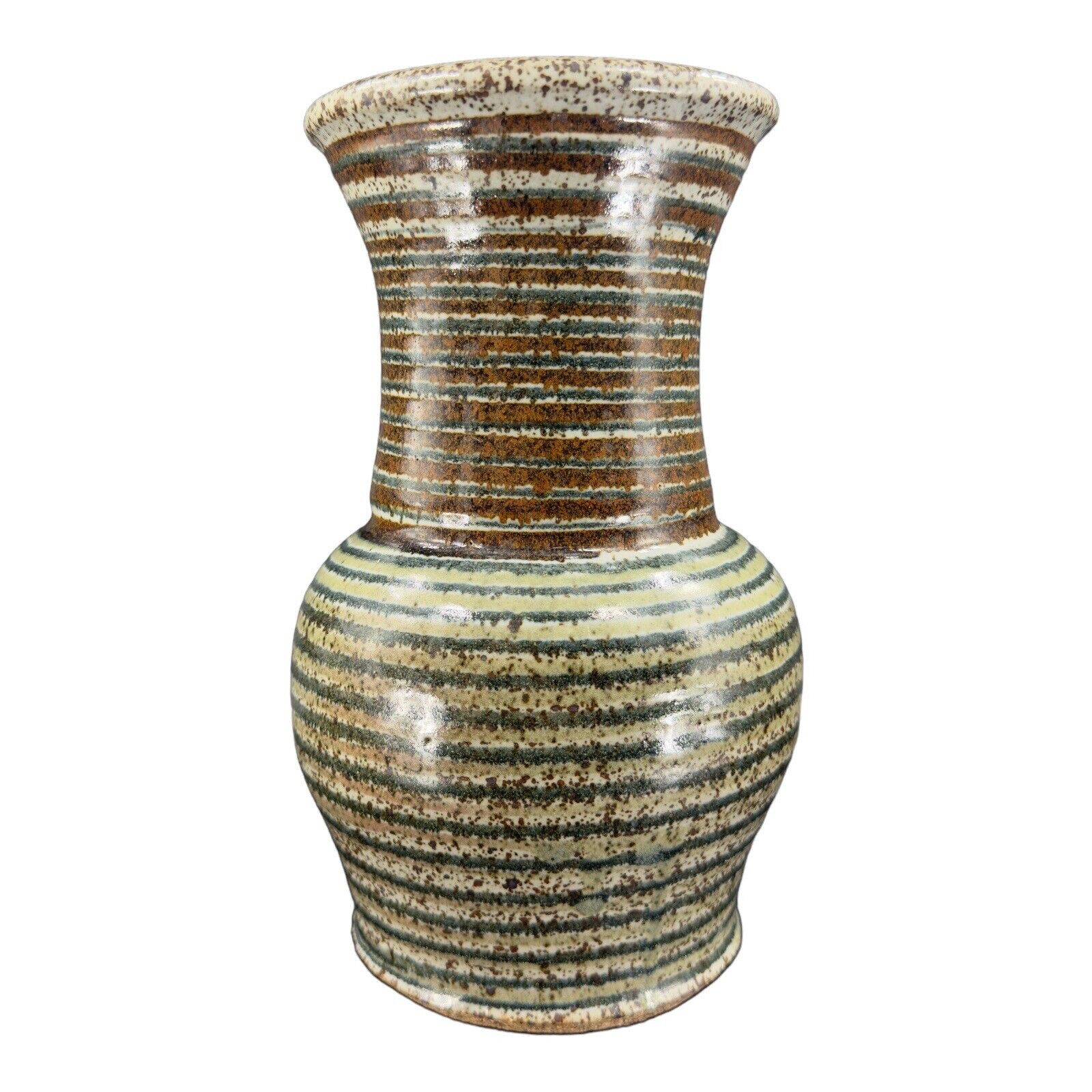 1981 Hand Made Stoneware Pottery Vase Vessel Artist Signed Ranesl Brown Speckled