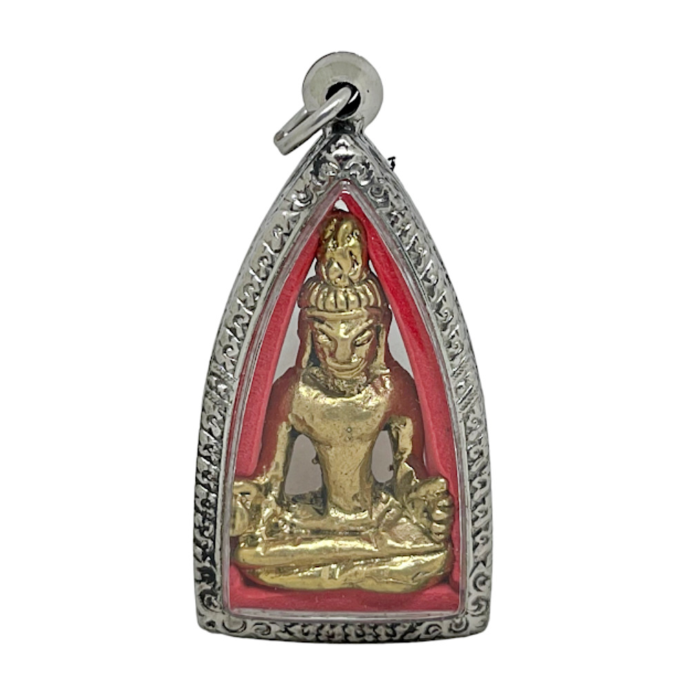 Khmer Seated Buddha Destroy Evil Forces Amulet Pendant Stainless Case