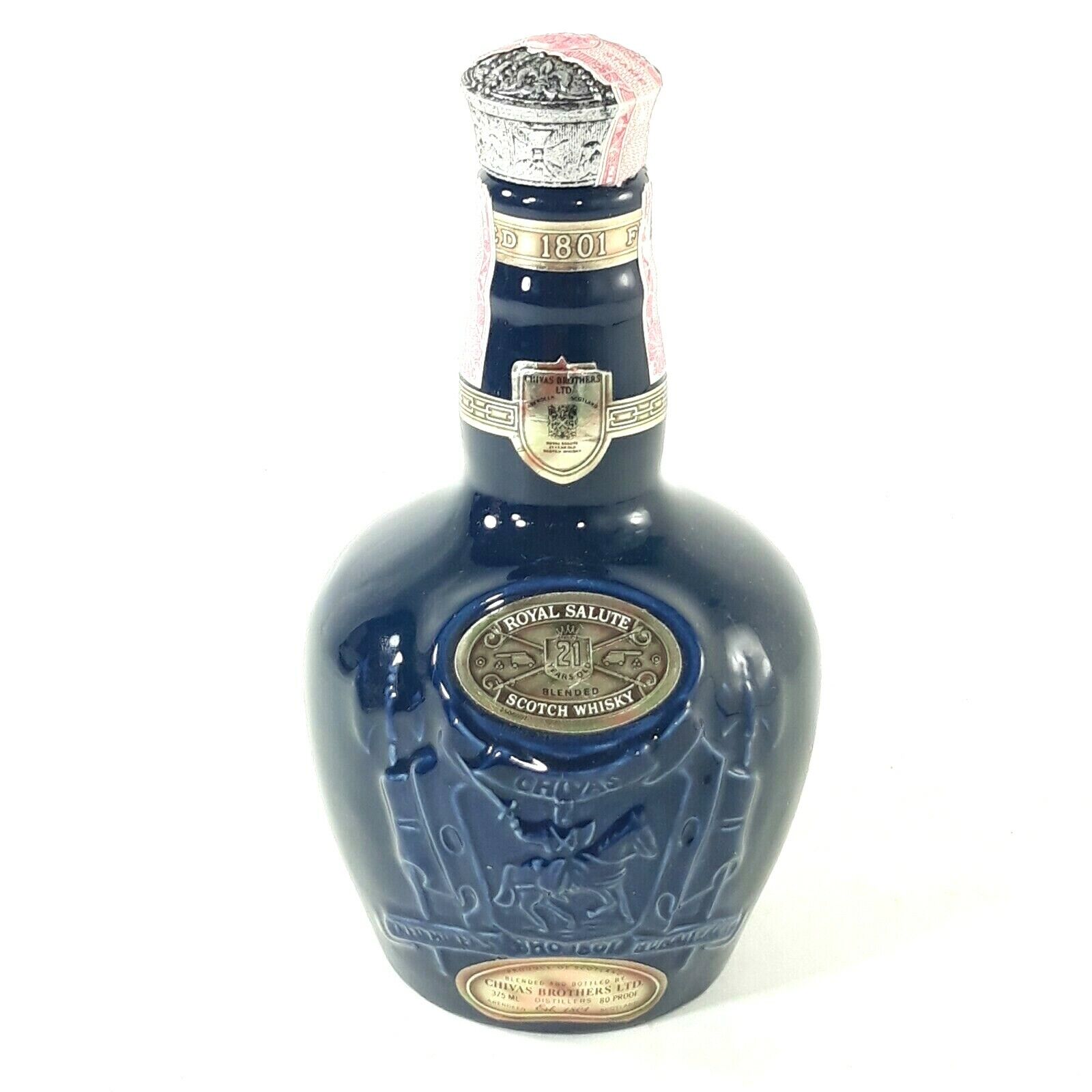 Chivas Brothers Royal Salute 21 Scotch Whiskey Empty Blue Bottle 375ML Wade Engl