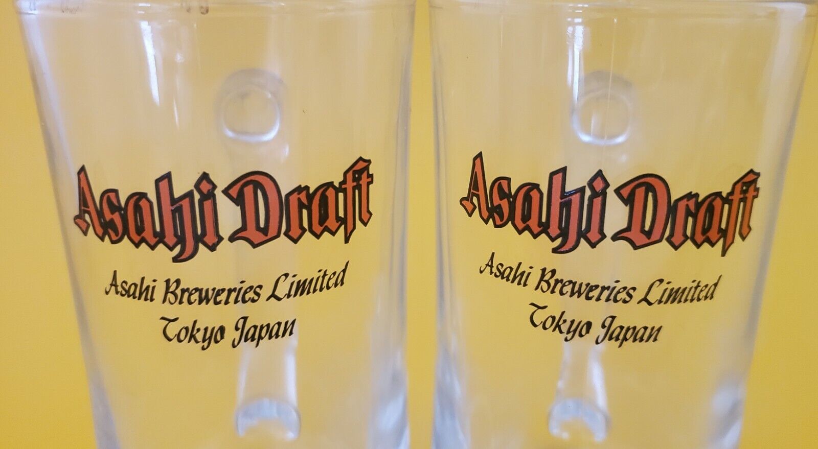 2 VINTAGE ASAHI BREWERIES LIMITED TOKYO JAPAN DRAFT BEER GLASSES
