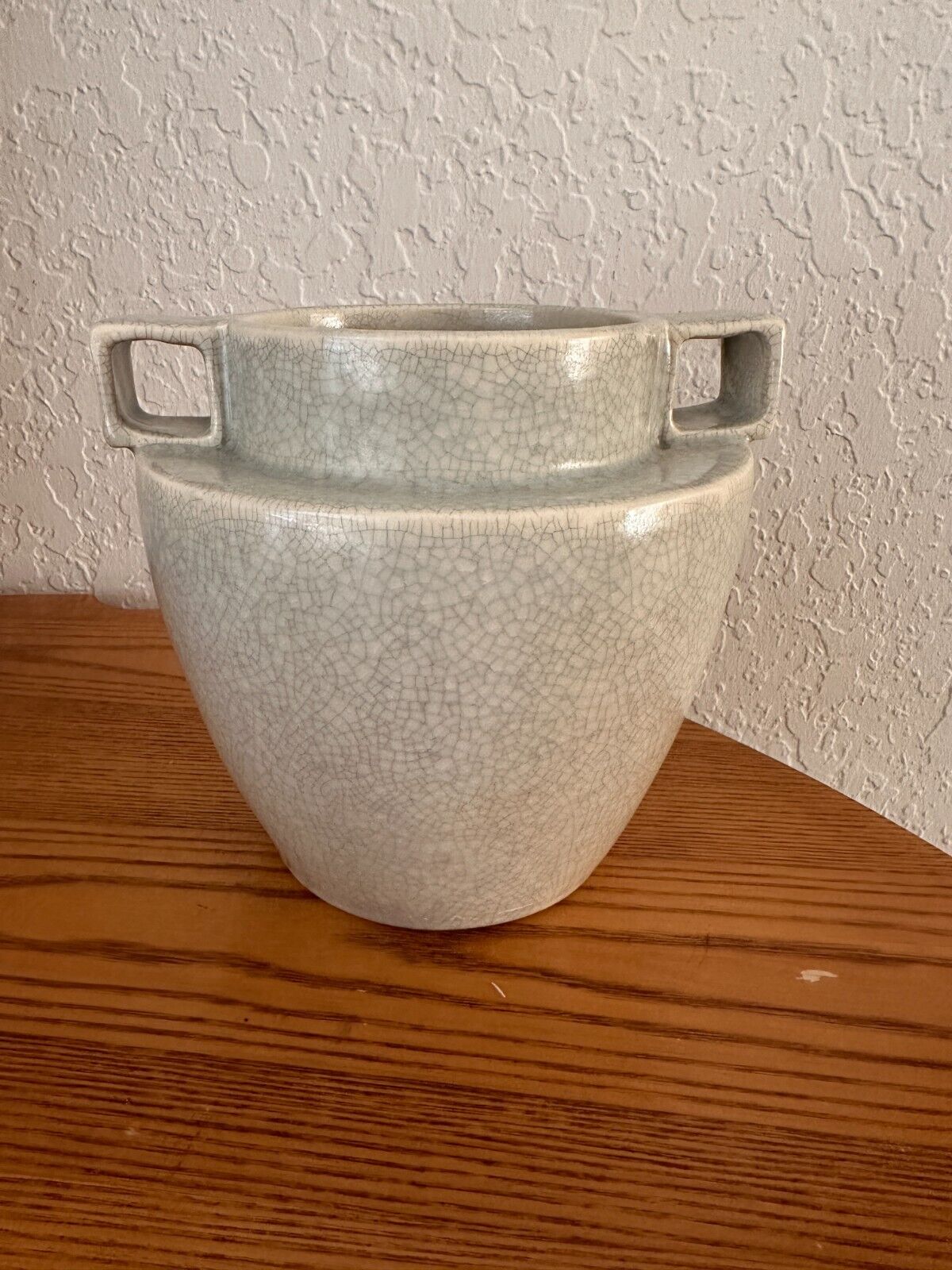 Vintage West Elm Crackle Glaze Light Gray Handled Planter Pot
