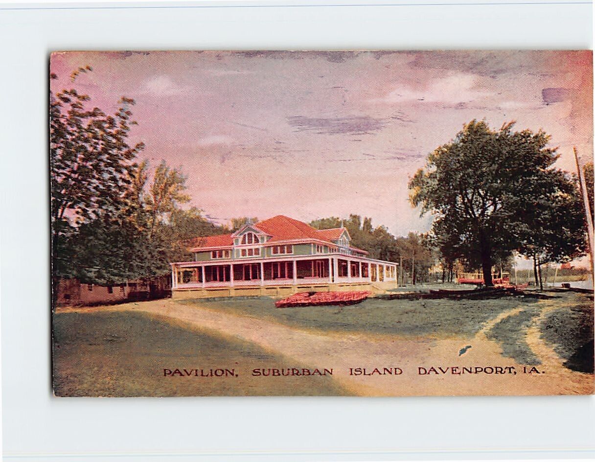 Postcard Pavilion Suburban Island Davenport Iowa  USA