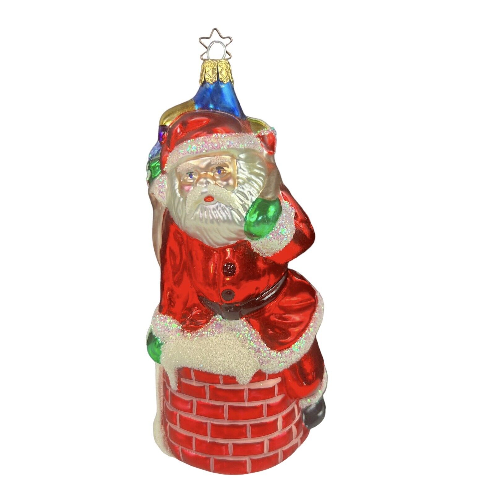 Inge Glas Santa Bag Of Toys Chimney  German Glass Ornament 7” Tall