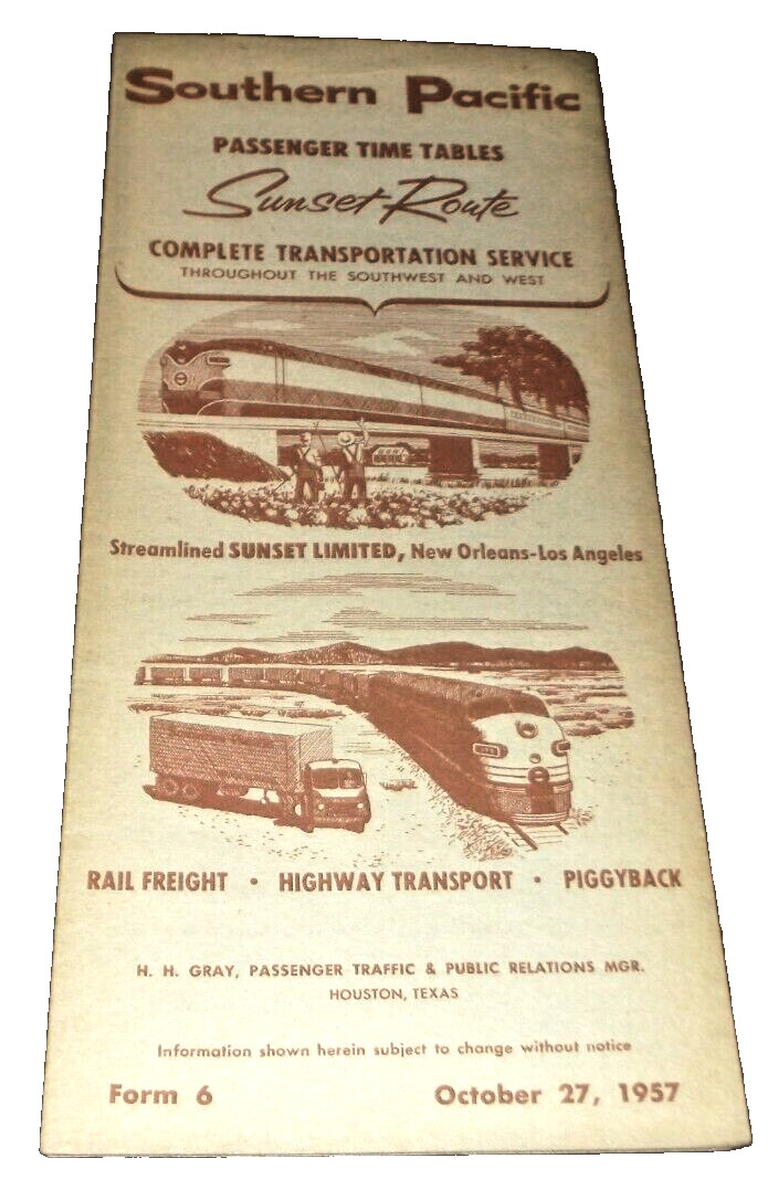 OCTOBER 1957 SOUTHERN PACIFIC SUNSET ROUTE PUBLIC TIMETABLE