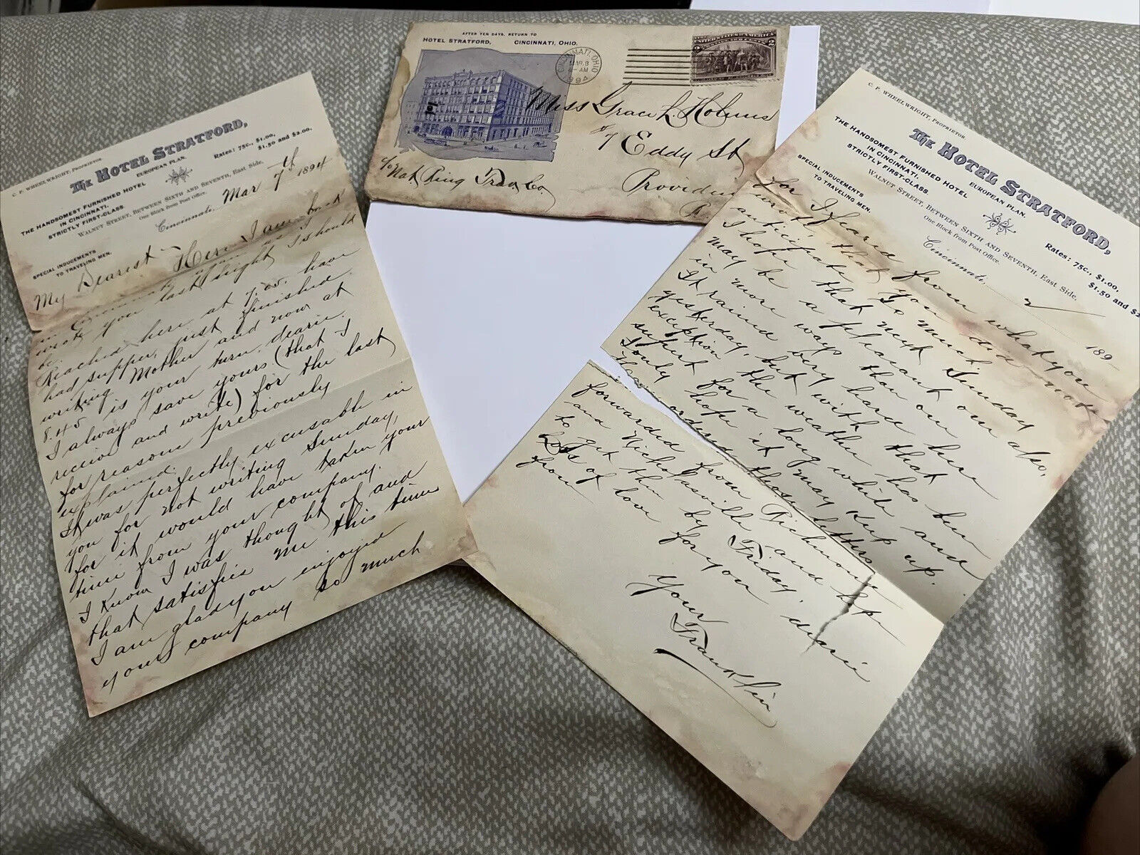 Antique 1894 Letter The Hotel Stratford Letterhead Cincinnati Ohio OH History