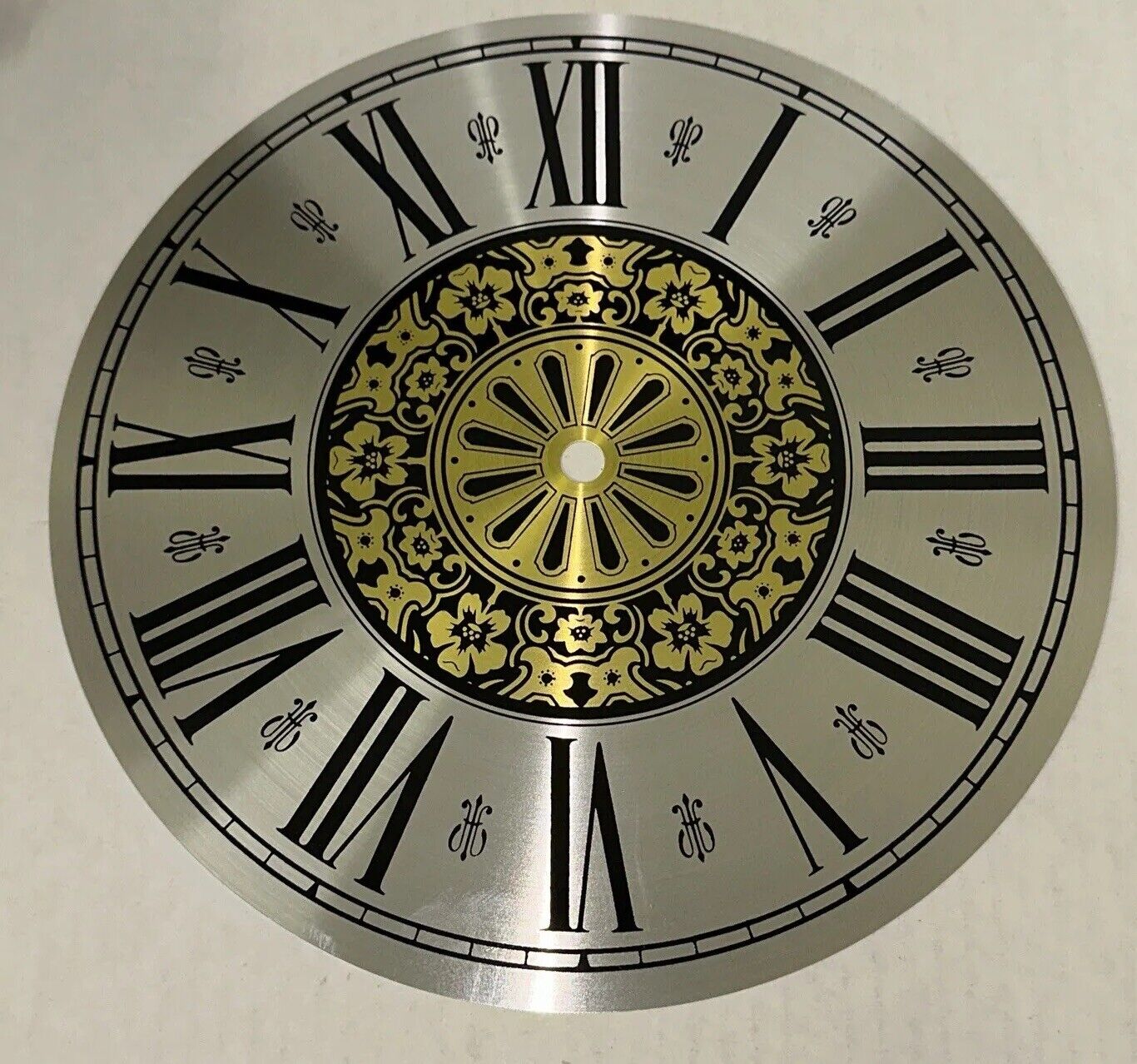 Roman Numeral Circle Clock Dial Face Floral Silver Gold Metal w/ 9.5\