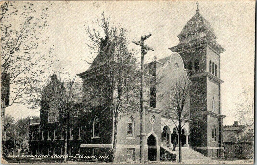 1909. FIRST EVANGELICAL CHURCH. ELKHART, IND. POSTCARD v3