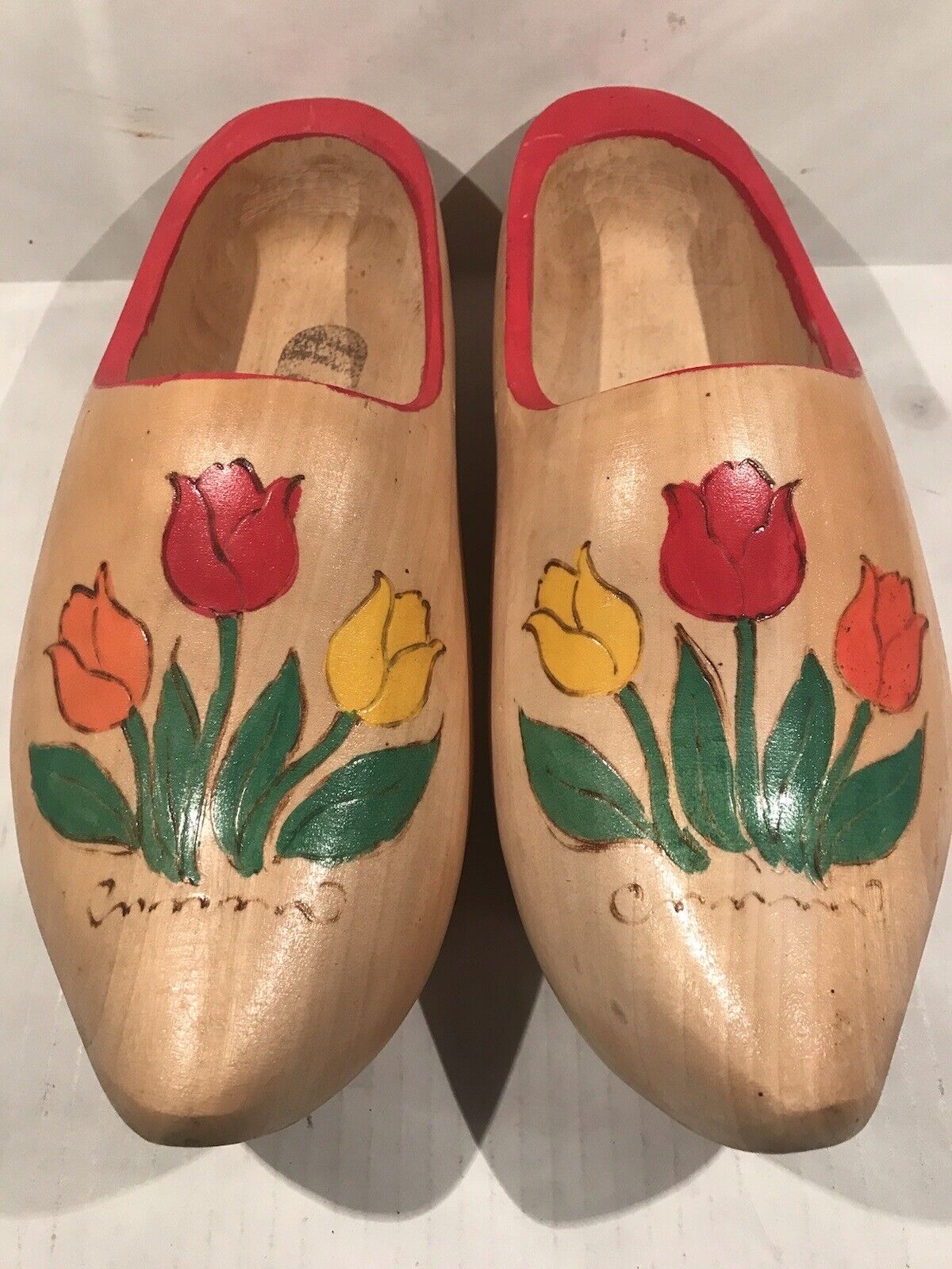 Wooden Dutch Clogs Size Large Hand Painted Flowers Made In Holland VTG