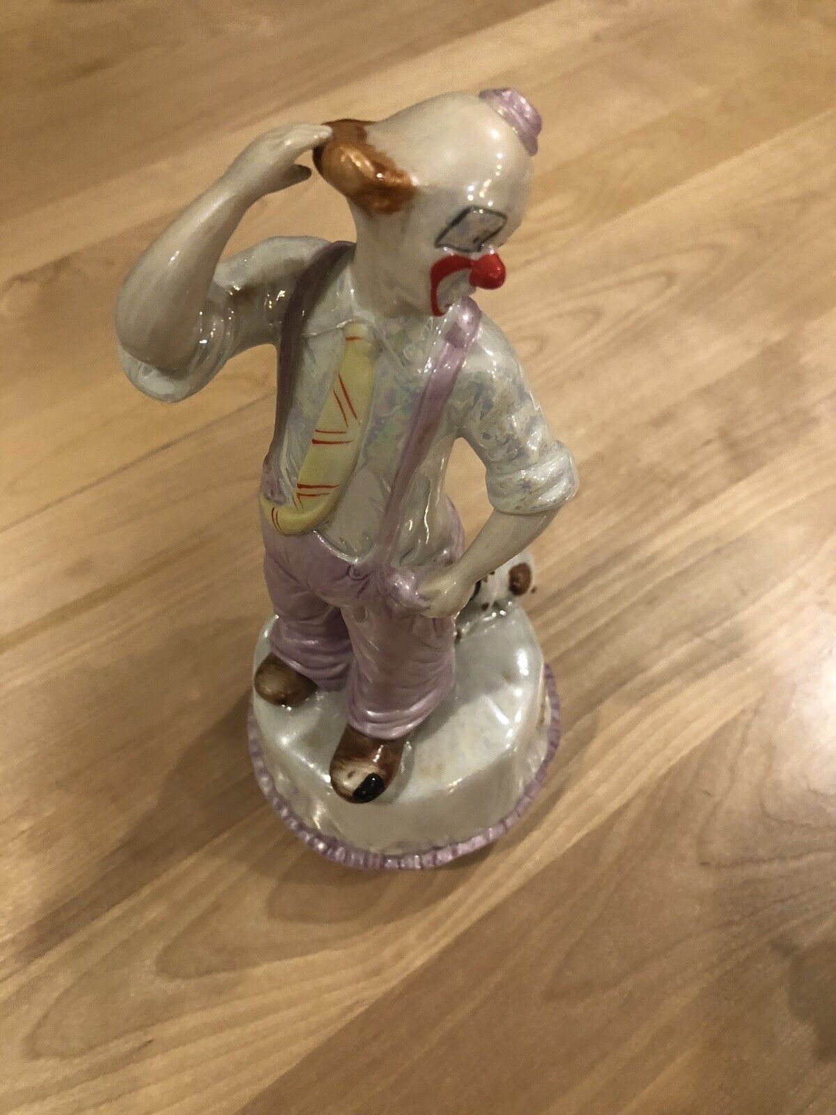 Vintage Aldon Porcelain Musical Clown with Dog figurine 9 1/4\