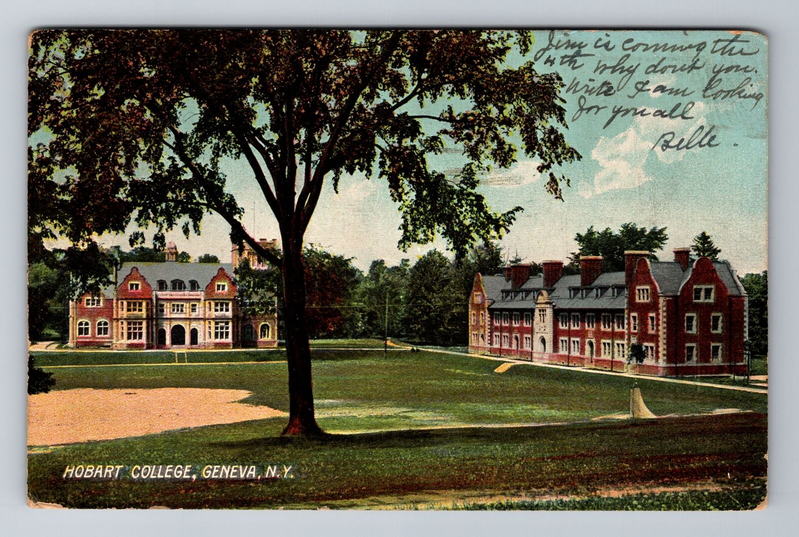 Geneva NY-New York, Hobart College, Antique, Vintage c1907 Souvenir Postcard