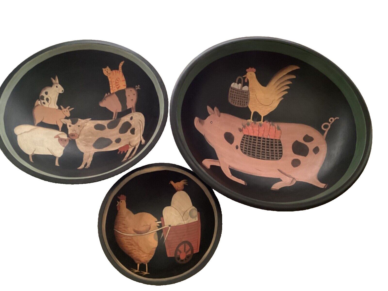 Primitives by Kathy PJ Rankin Hults Collection-Round-Wood Animal 3-Bowl Set