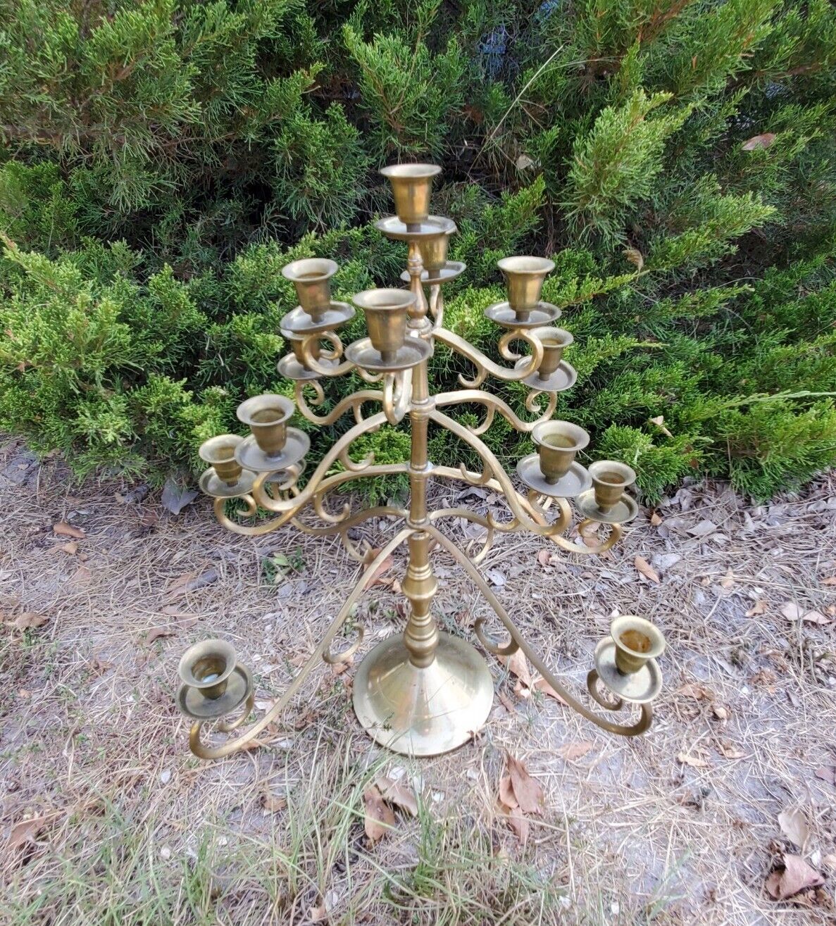 Vintage 15 Light Brass Candelabra Rotating Cathedral Candle Holder w/ History TX