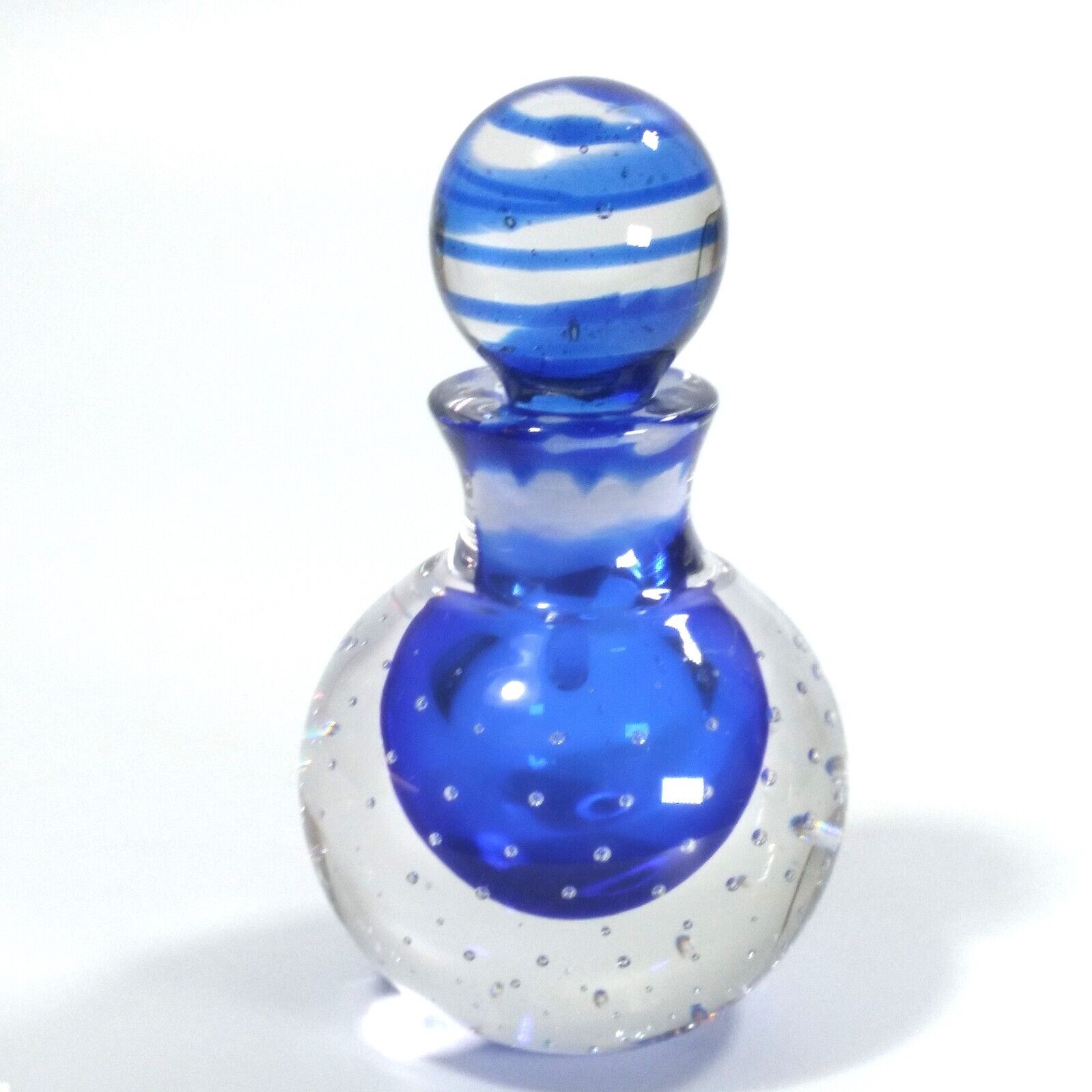 Vintage Irice I RICE Cobalt Blue Perfume Bottle Art Glass Bubbles w Glass Dauber