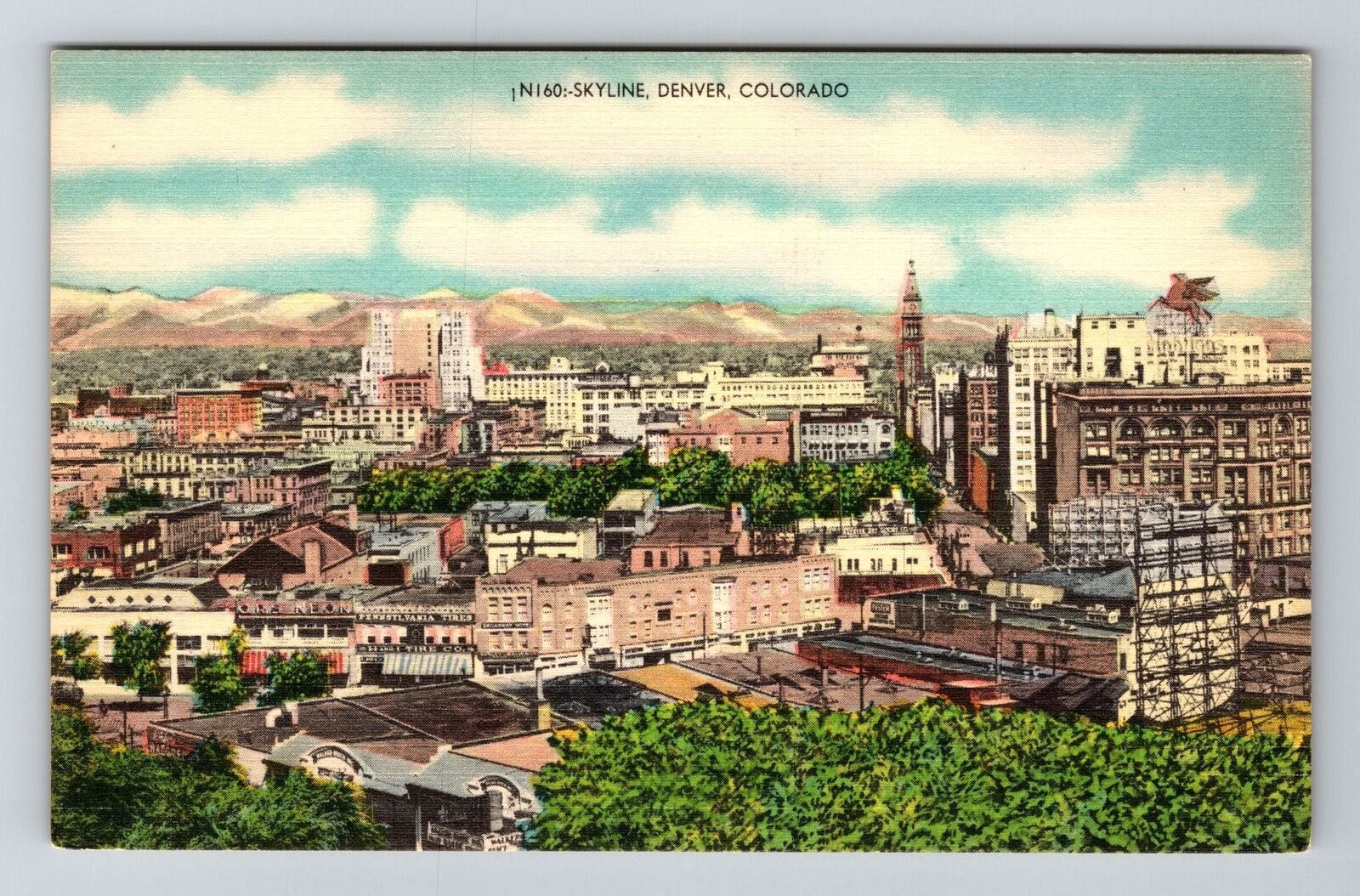 Denver CO-Colorado, Skyline, Aerial Vintage Souvenir Postcard