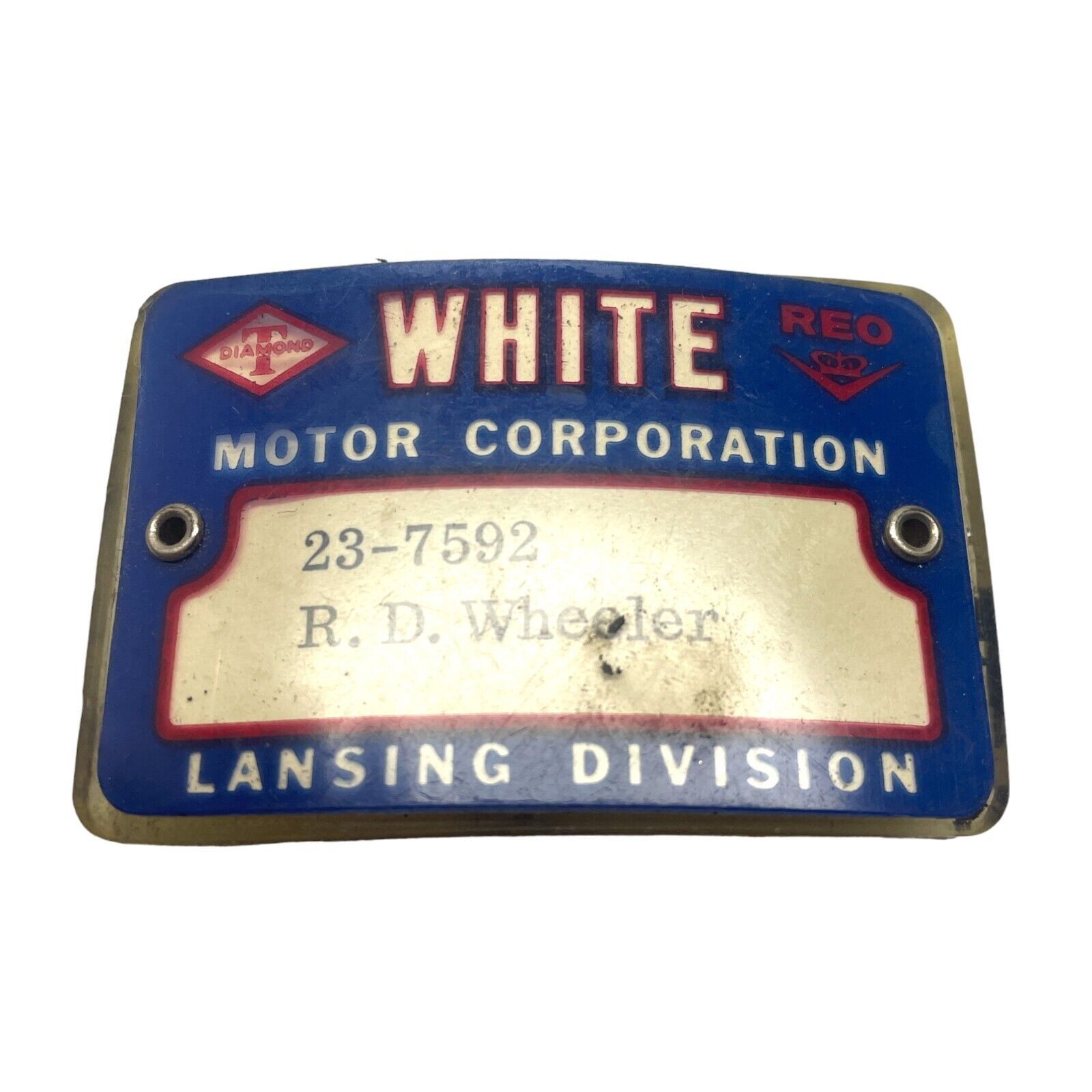 Vtg 1960s White Motor Diamond REO Corporation Lansing Division Employee Badge #2