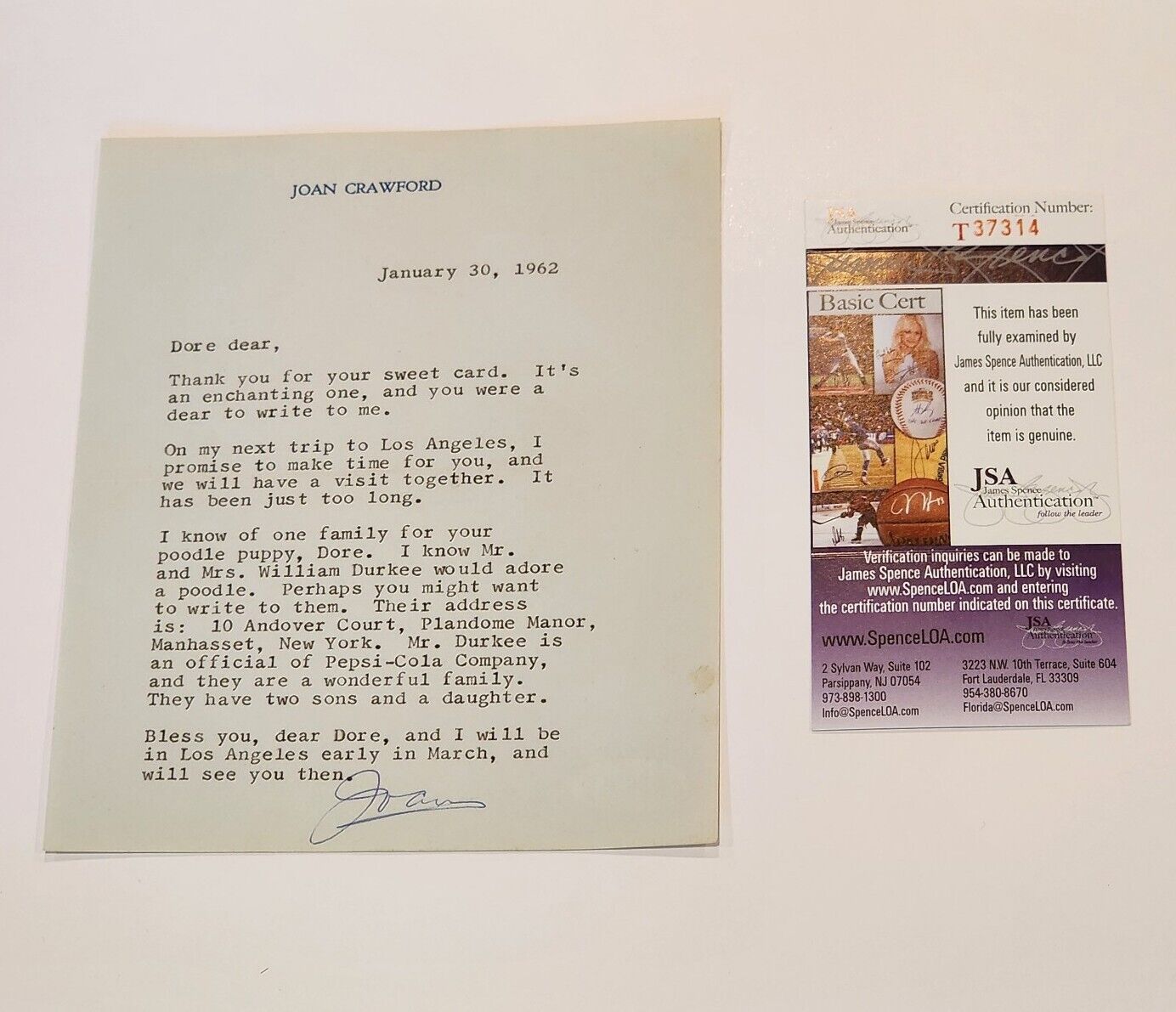 Joan Crawford Signed Letter JSA COA Actress Autograph Auto Hollywood 2