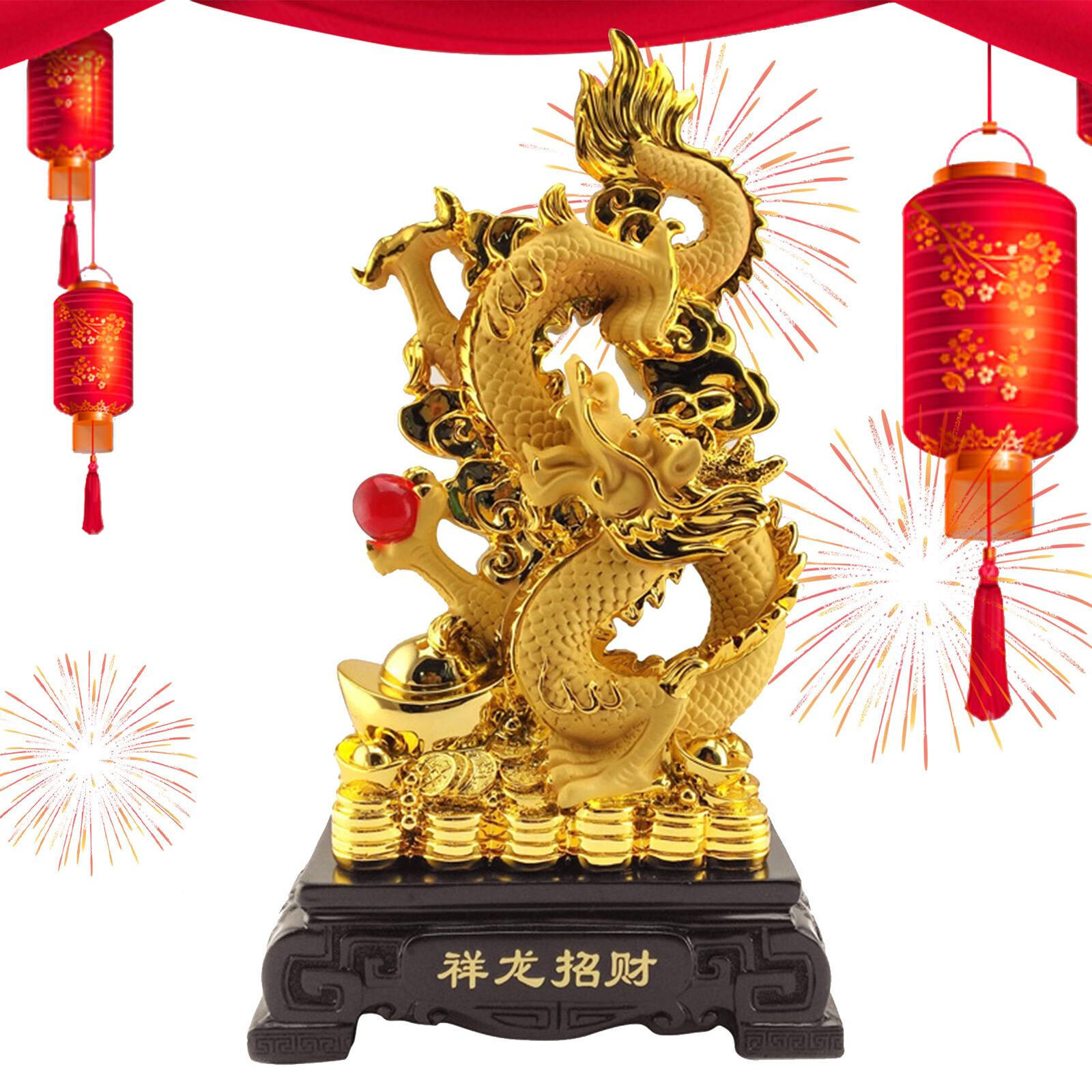 Feng Shui Golden Resin Dragon Chinese New Year Symbol Of Fortune Figurines Decor