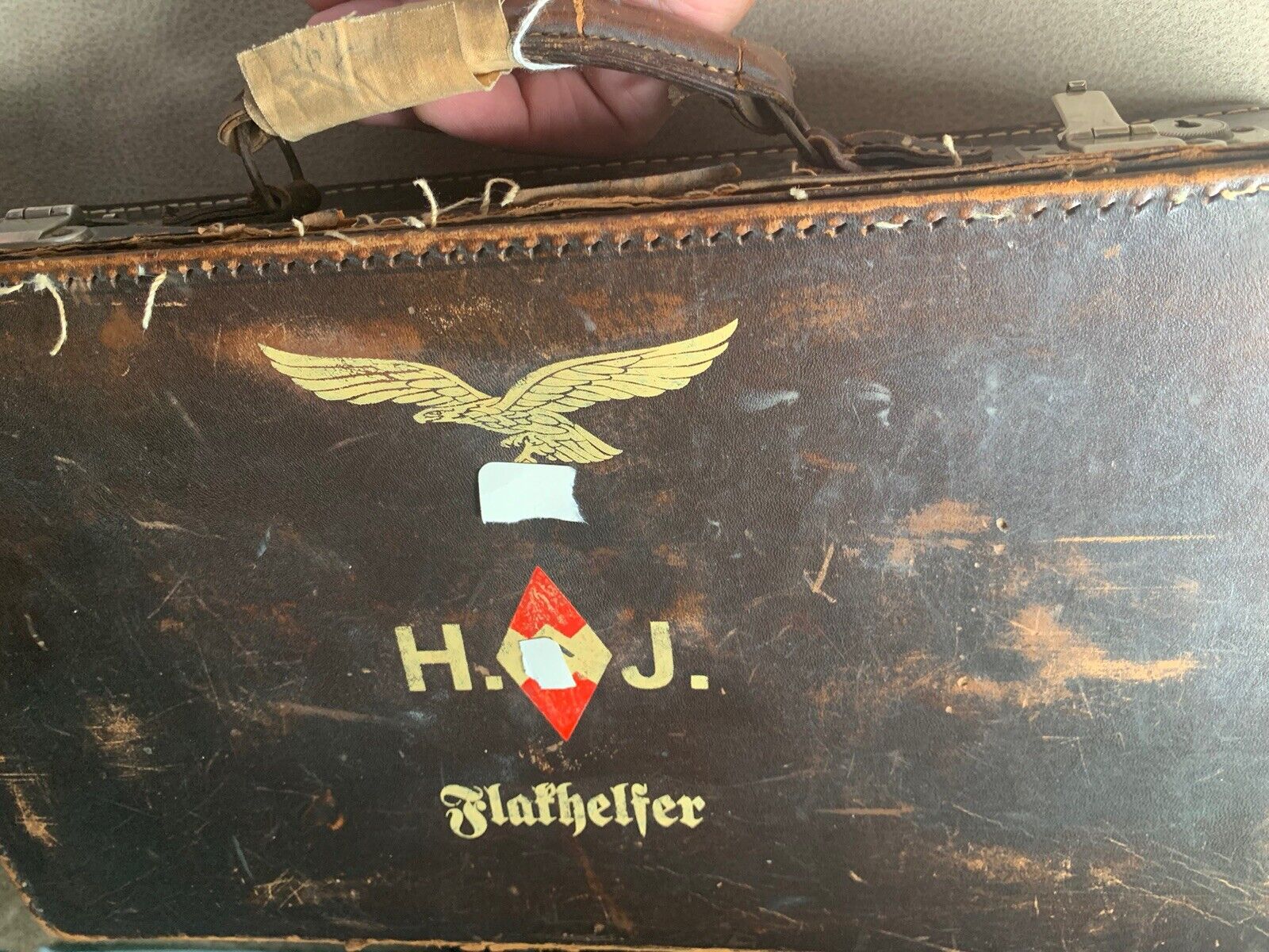 Ww2 German H.J.child Suitcase With Flakhelper Painted On Cover.