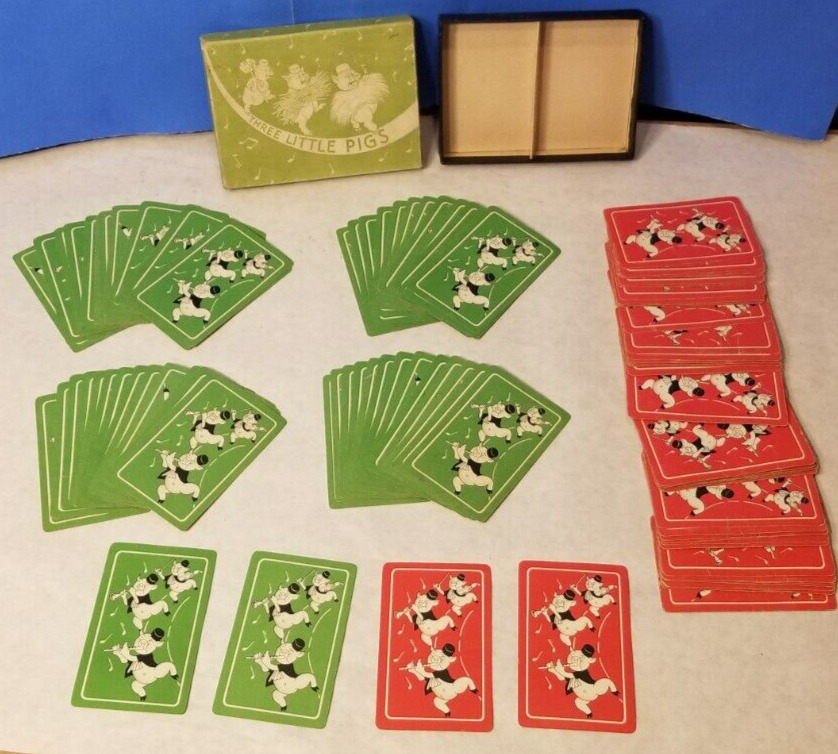 💥E.E. Fairchild THREE LITTLE PIGS 2 Playing Cards Set Swap COMPLT +Box DISNEY💥