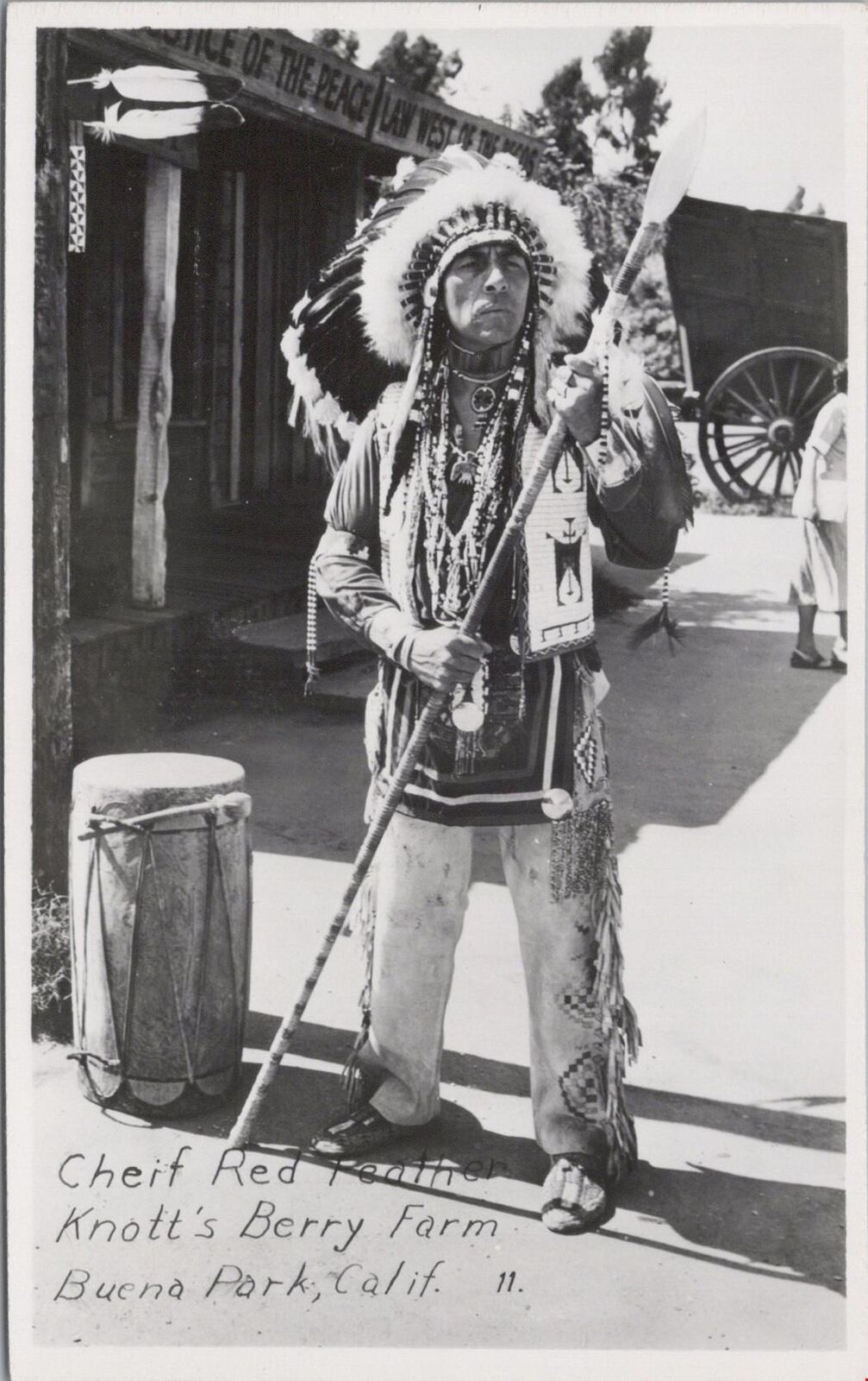 RPPC Postcard Native American Chief Red Feather Knott\'s Berry Farm Buena Park CA
