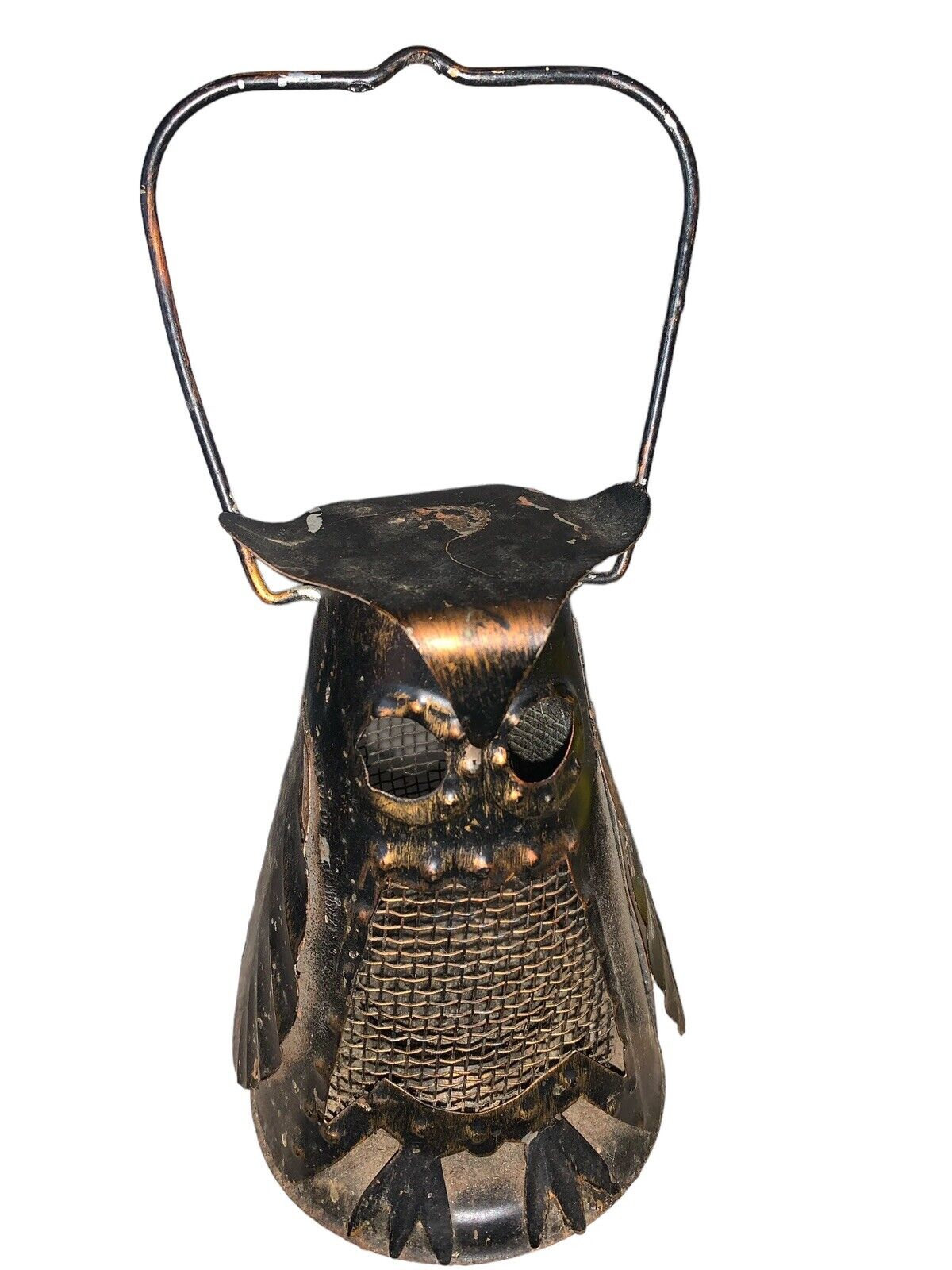 Old Vintage Halloween Metal Tin Owl Lantern Light Candle Holder Decoration